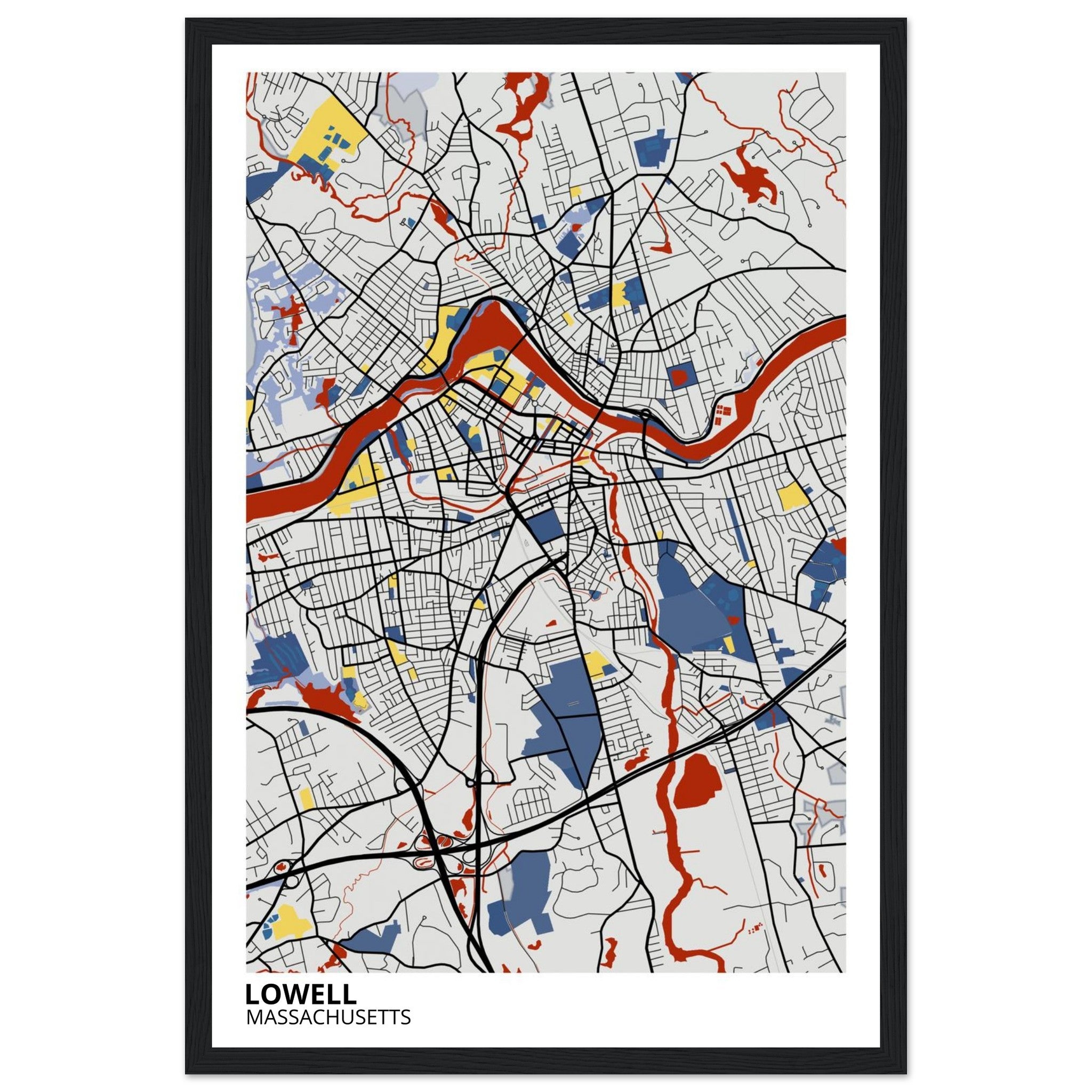 Lowell Massachusetts City Map Poster | Custom Map Art Print - Ink And Atlas