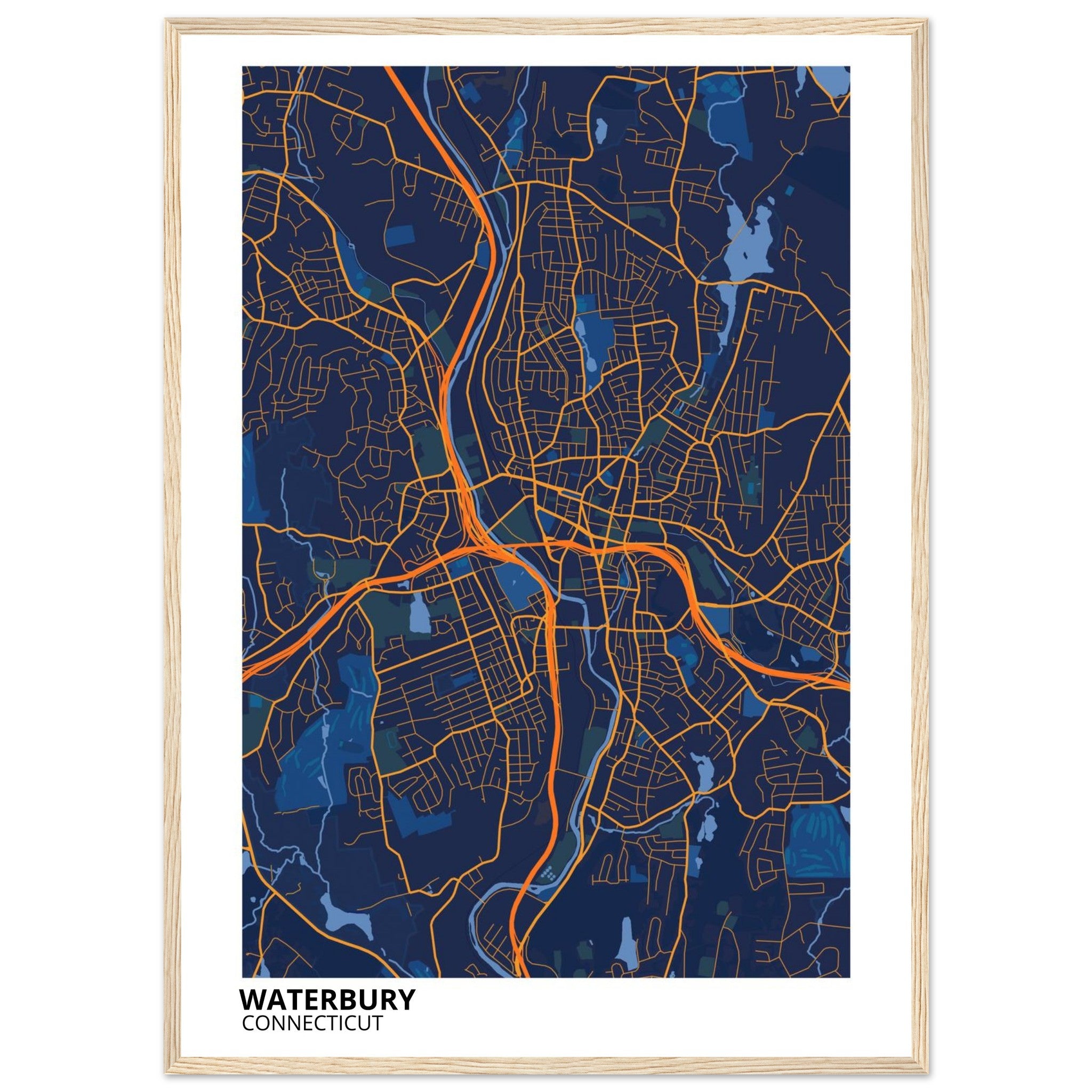 Waterbury Connecticut City Map Poster | Custom Map Art Print - Ink And Atlas