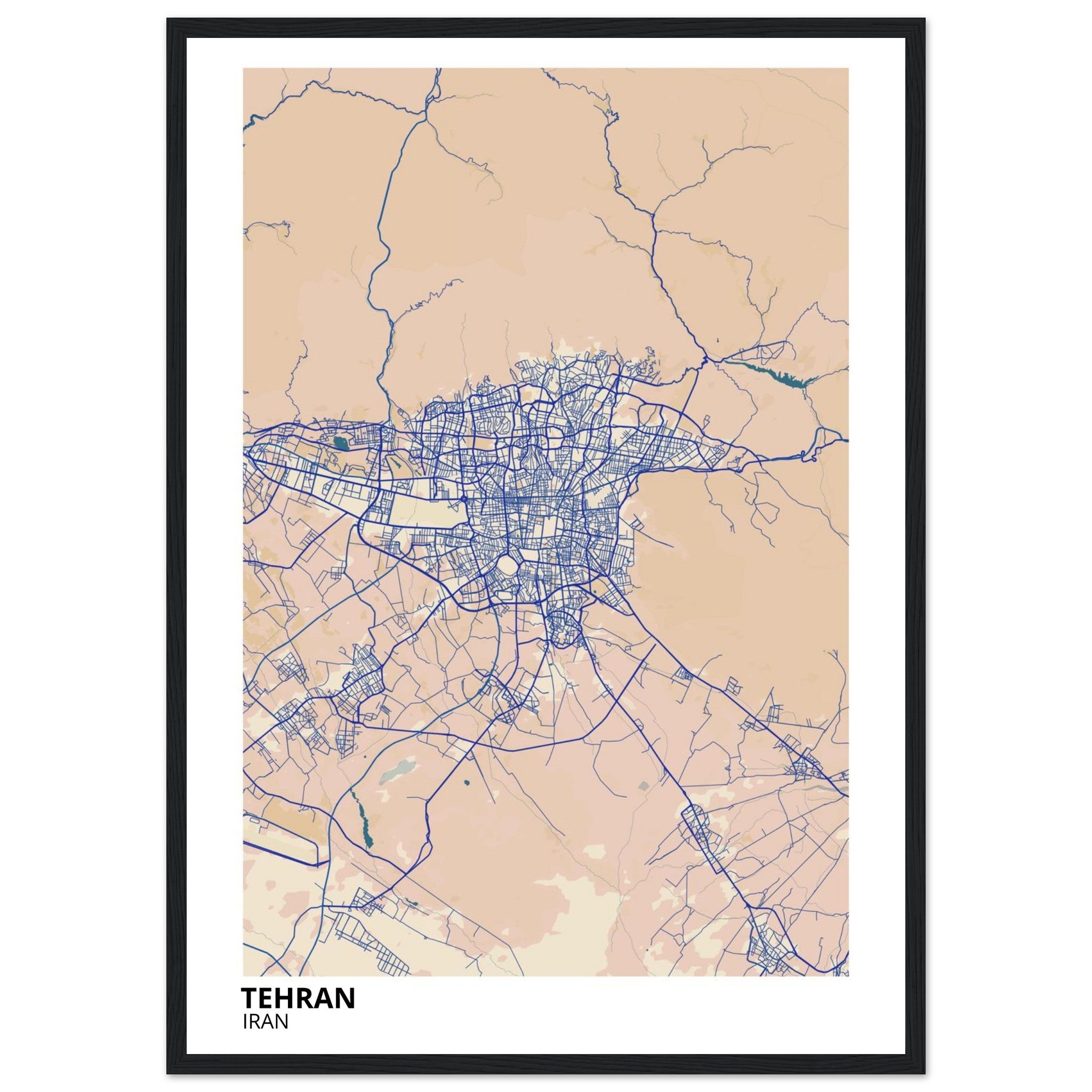 tehran iran map poster print