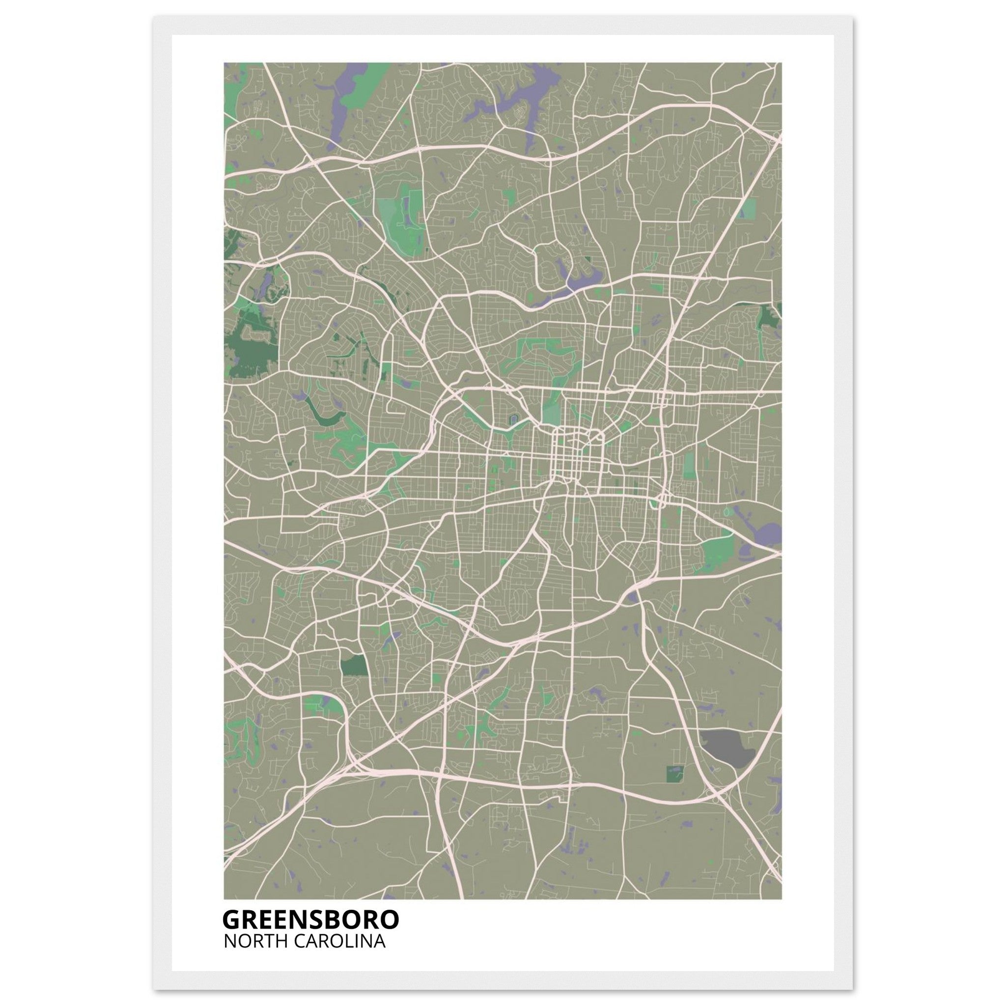 Greensboro North Carolina City Map Poster | Custom Map Art Print - Ink And Atlas