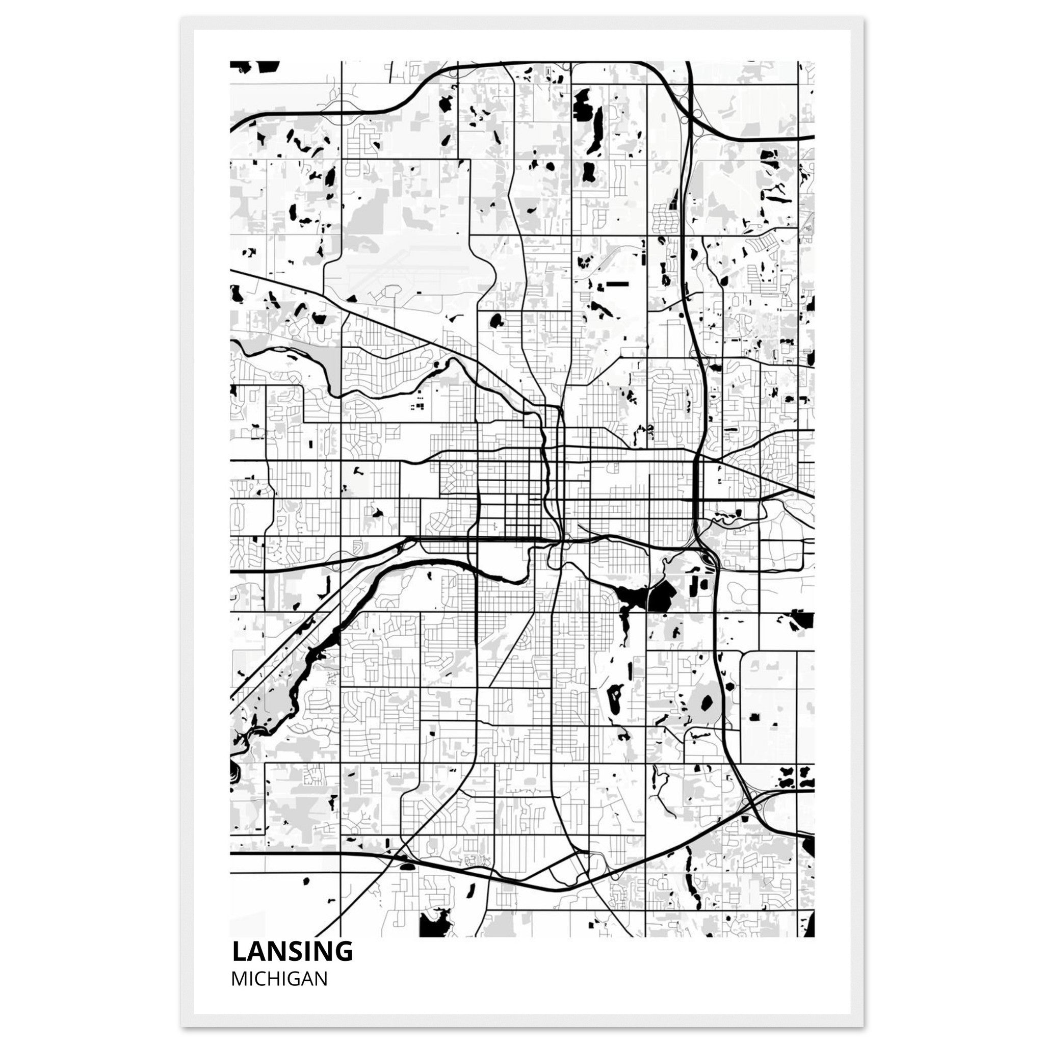 lansing map poster print