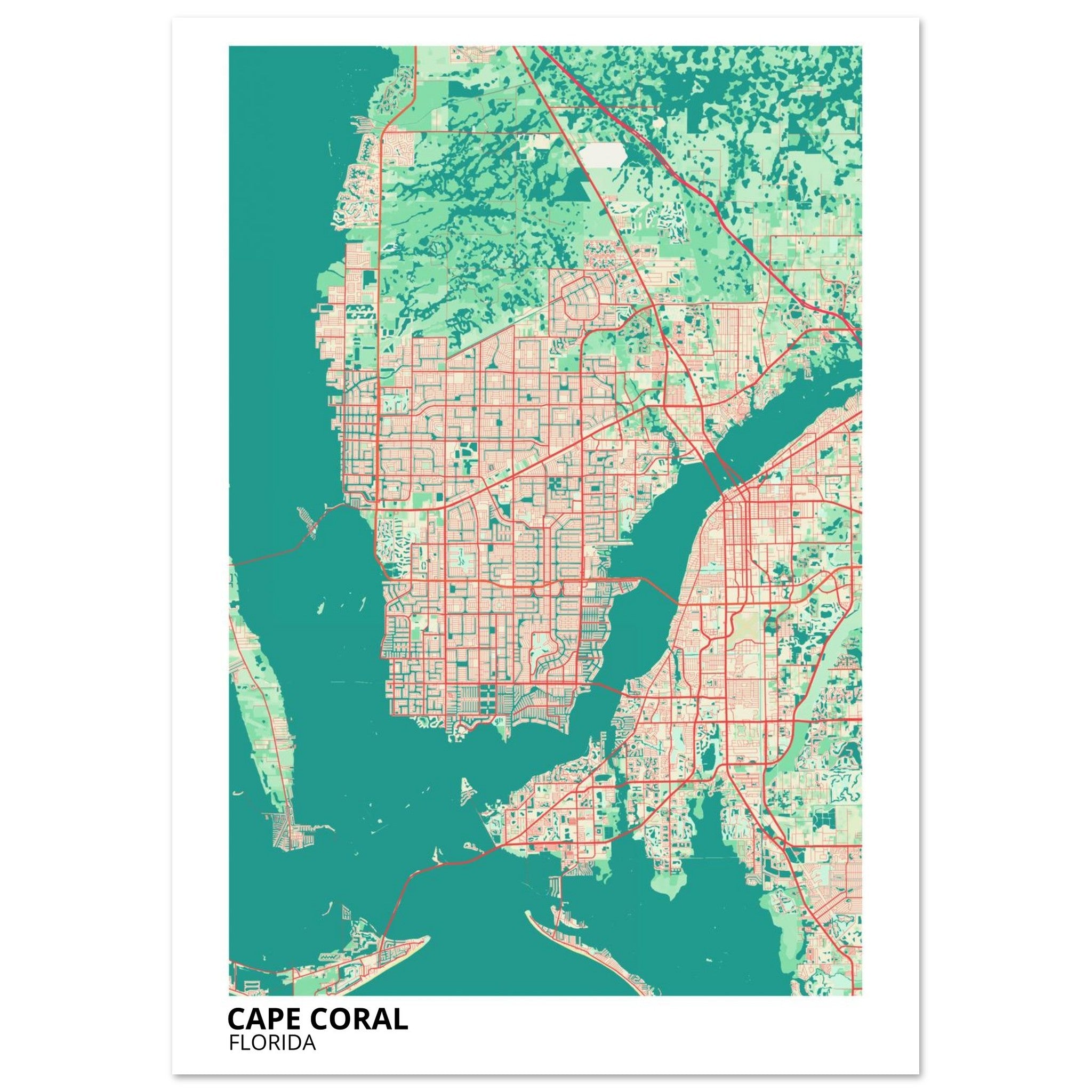 cape coral map poster print