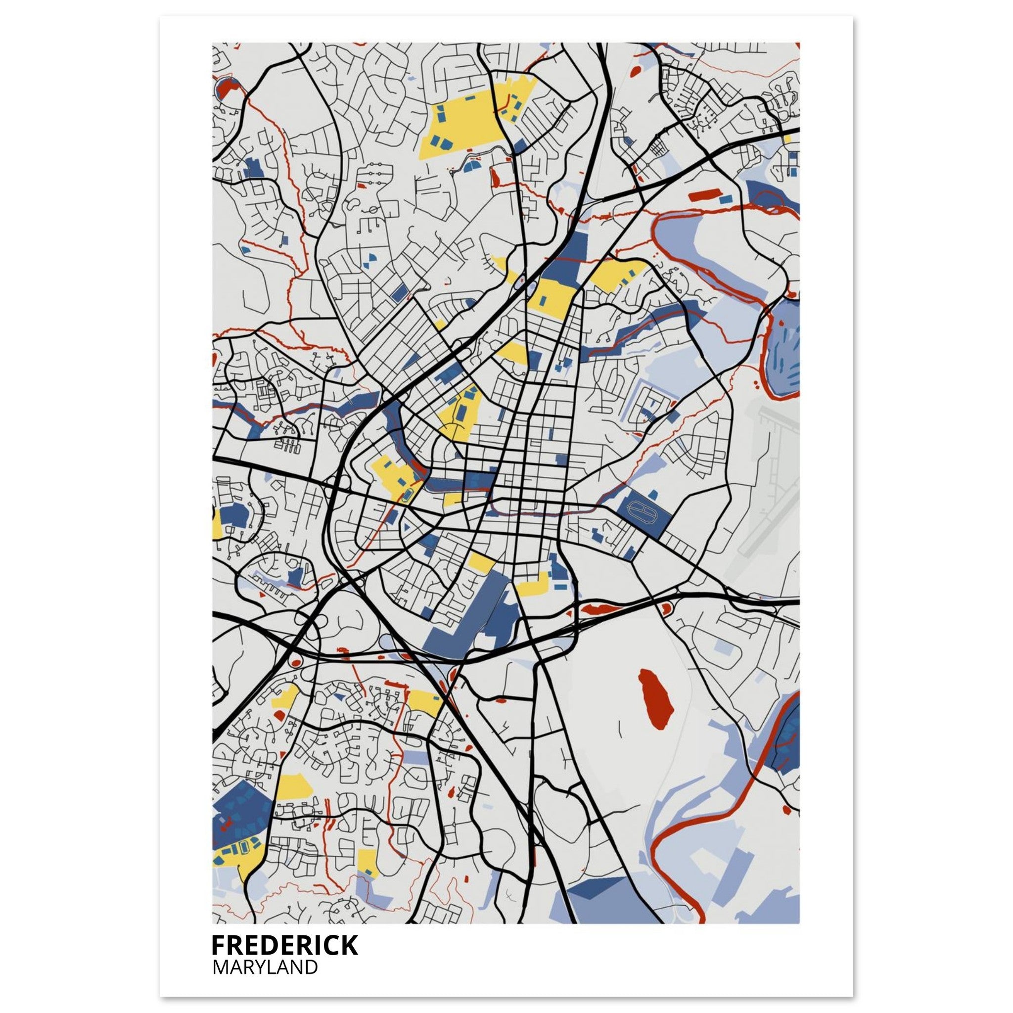 Frederick Maryland City Map Poster | Custom Map Art Print - Ink And Atlas