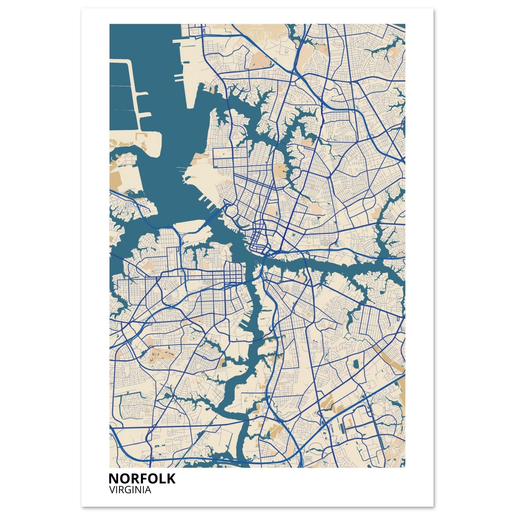 Norfolk Virginia City Map Poster | Custom Map Art Print - Ink And Atlas