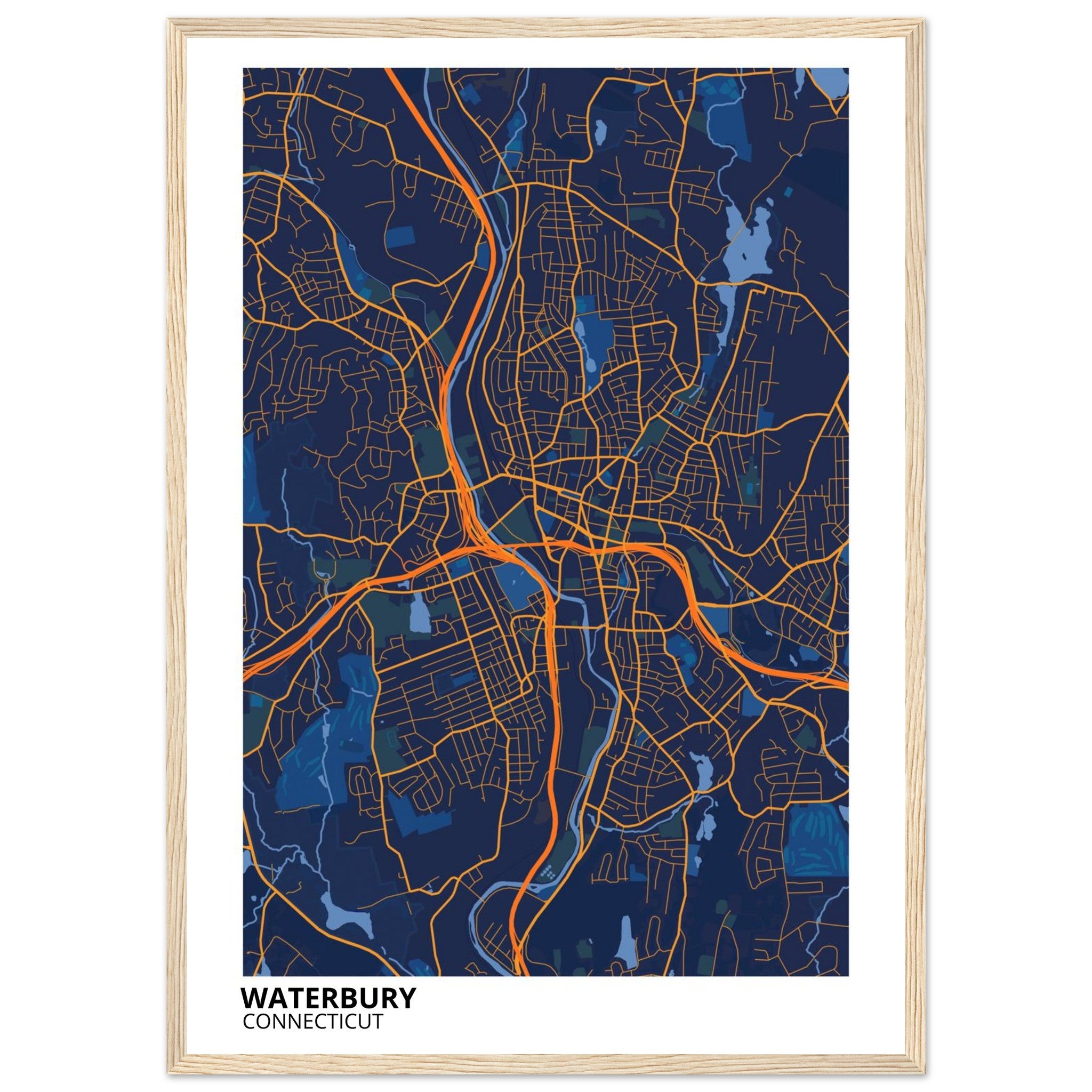 Waterbury Connecticut City Map Poster | Custom Map Art Print - Ink And Atlas