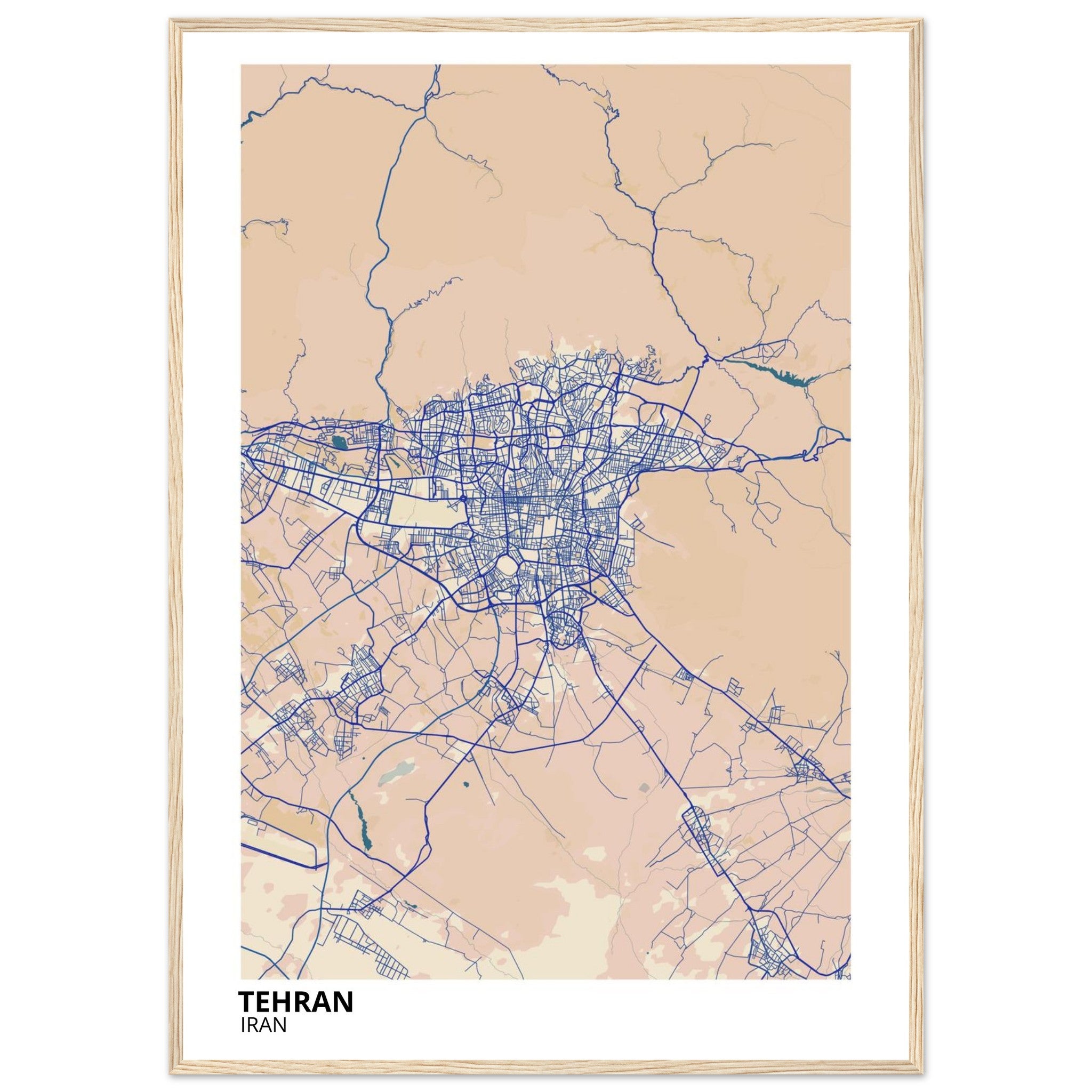 tehran iran map poster print