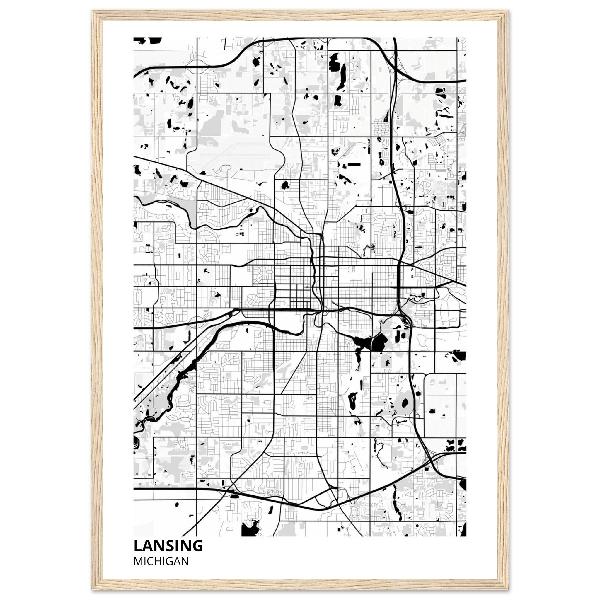 lansing map poster print