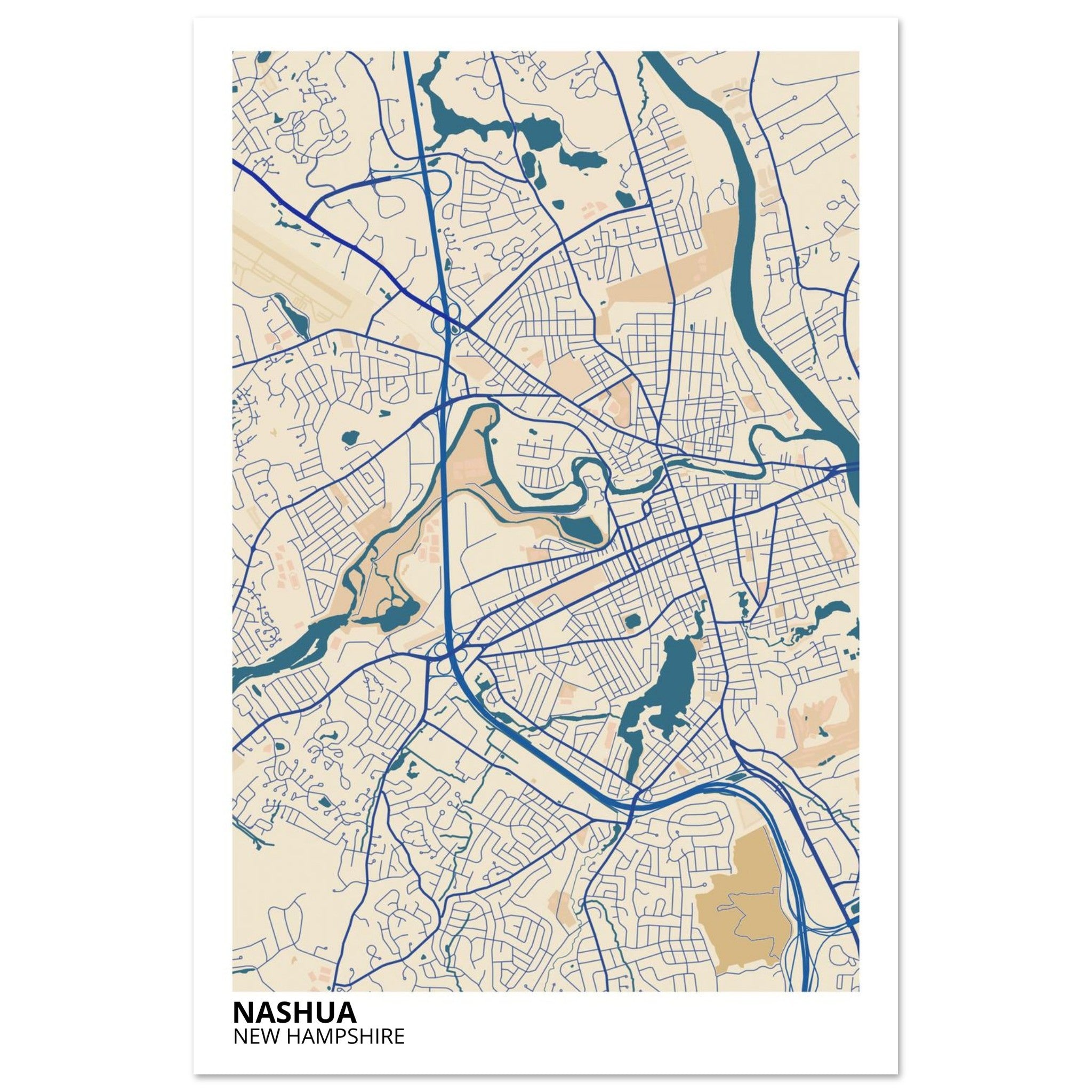 Nashua New Hampshire City Map Poster | Custom Map Art Print - Ink And Atlas