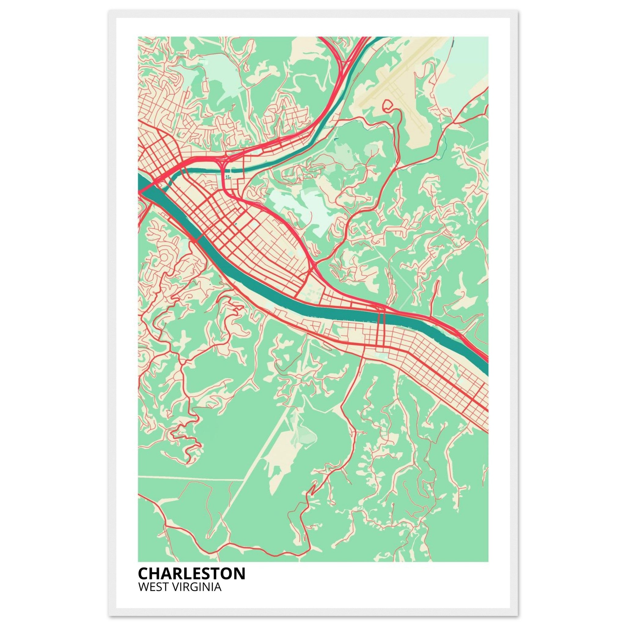 charleston map poster print 