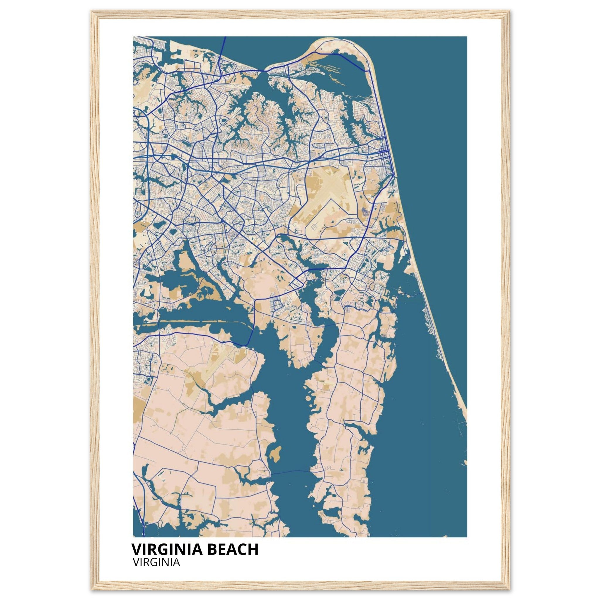 virginia beach map poster print