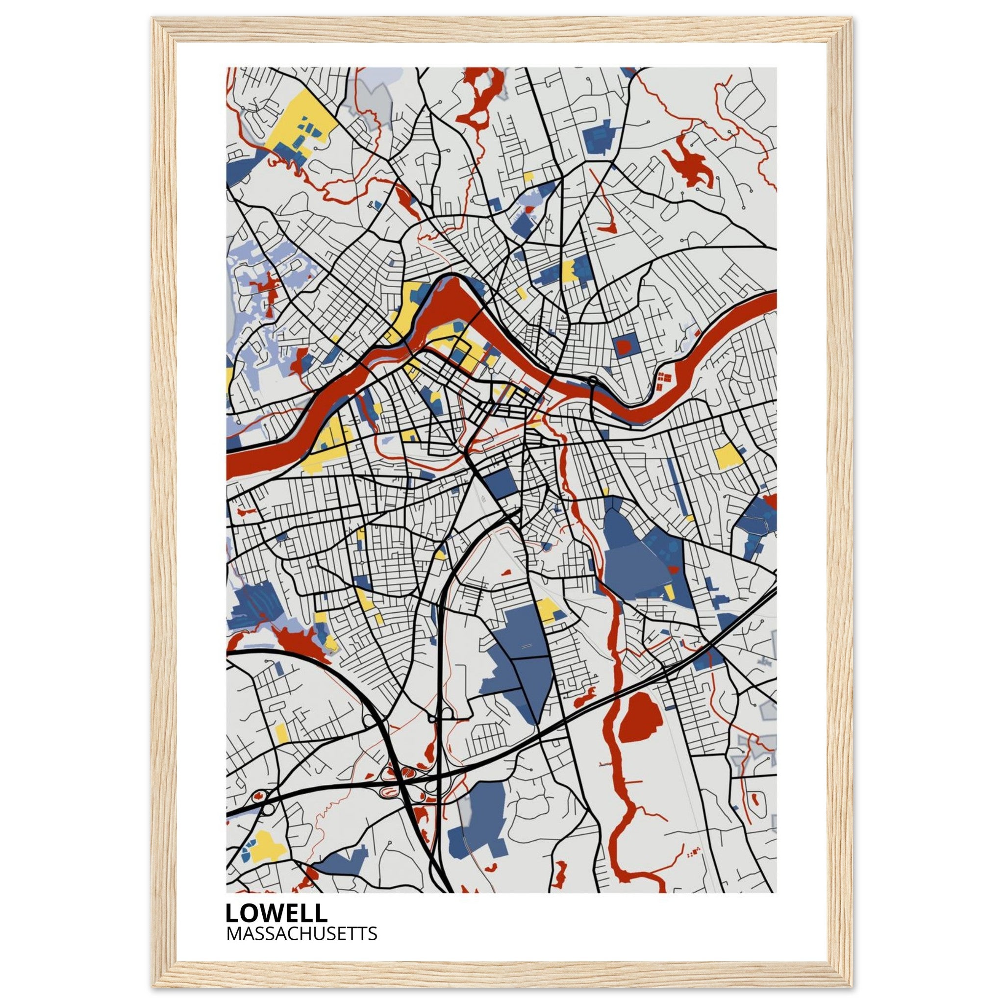 lowell massachusetts map poster print