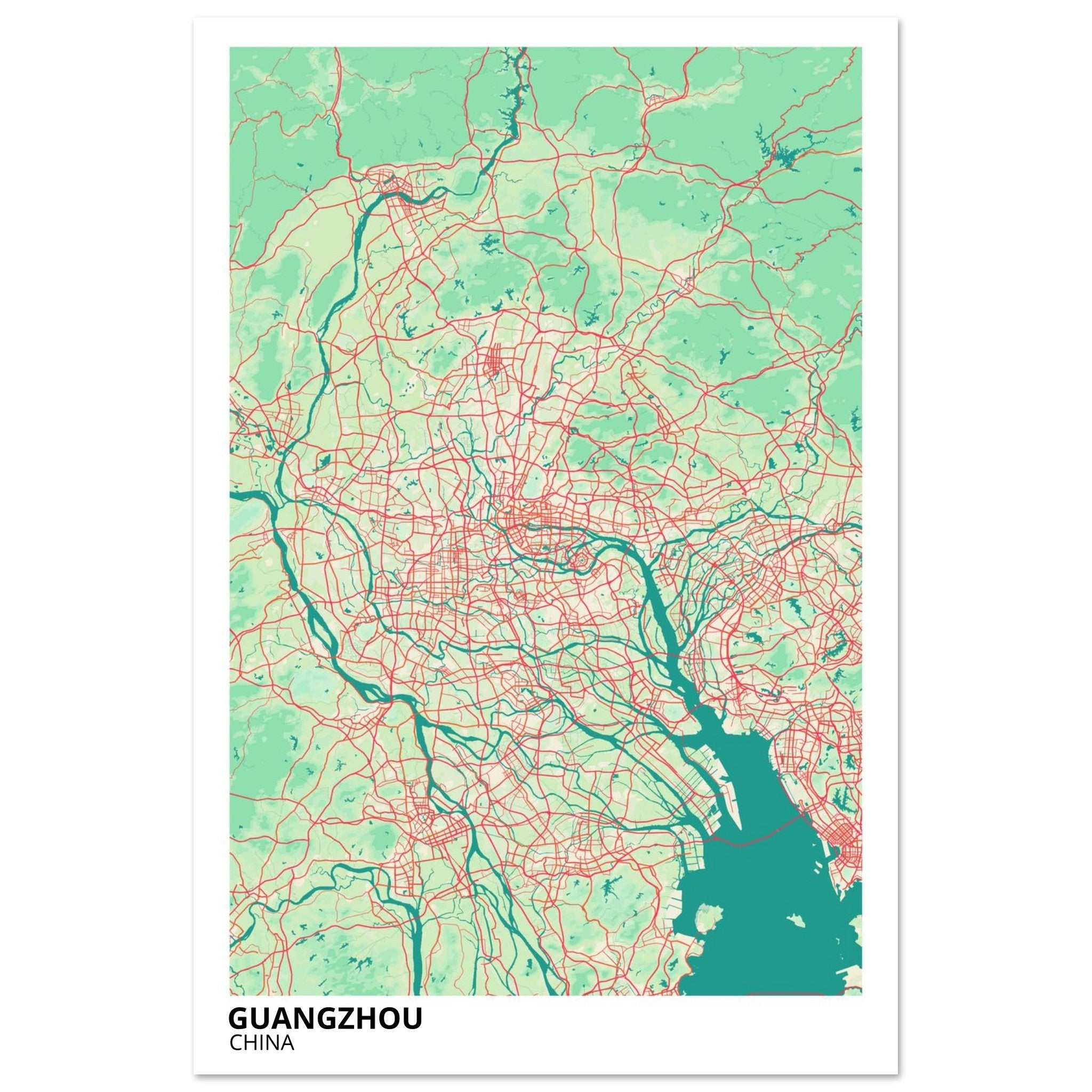 guangzhou china map poster print