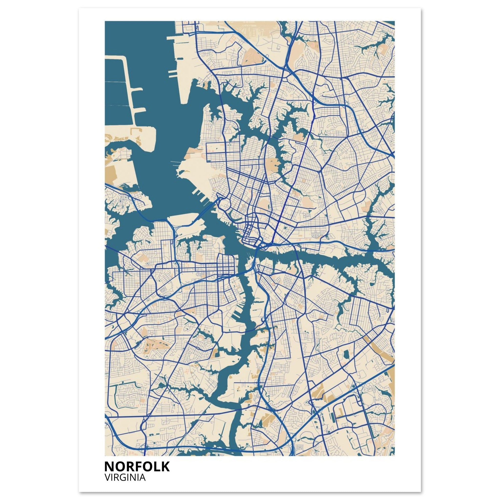 Norfolk Virginia City Map Poster | Custom Map Art Print - Ink And Atlas