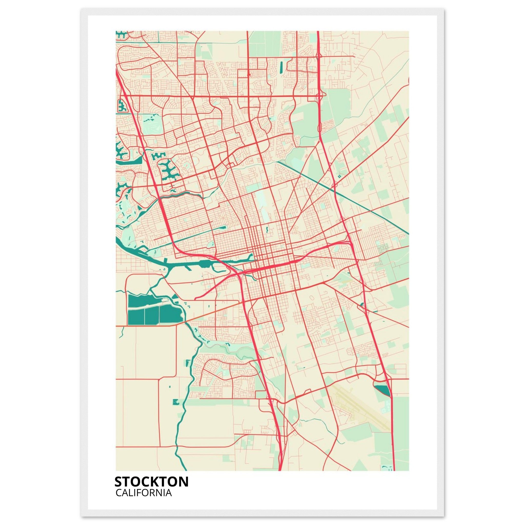 Stockton California City Map Poster | Custom Map Art Print - Ink And Atlas