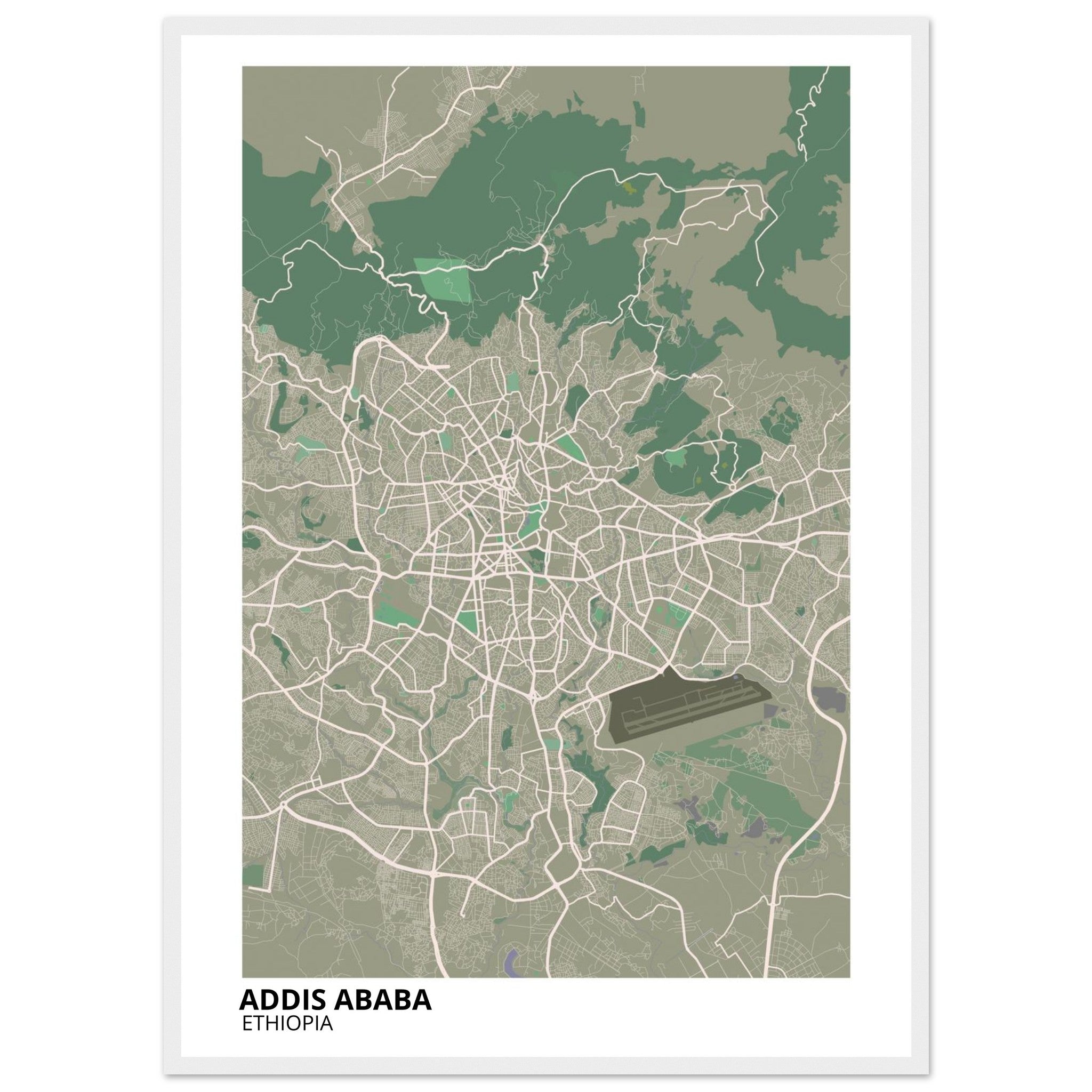 Addis Ababa Ethiopia City Map Poster | Custom Map Art Print - Ink And Atlas