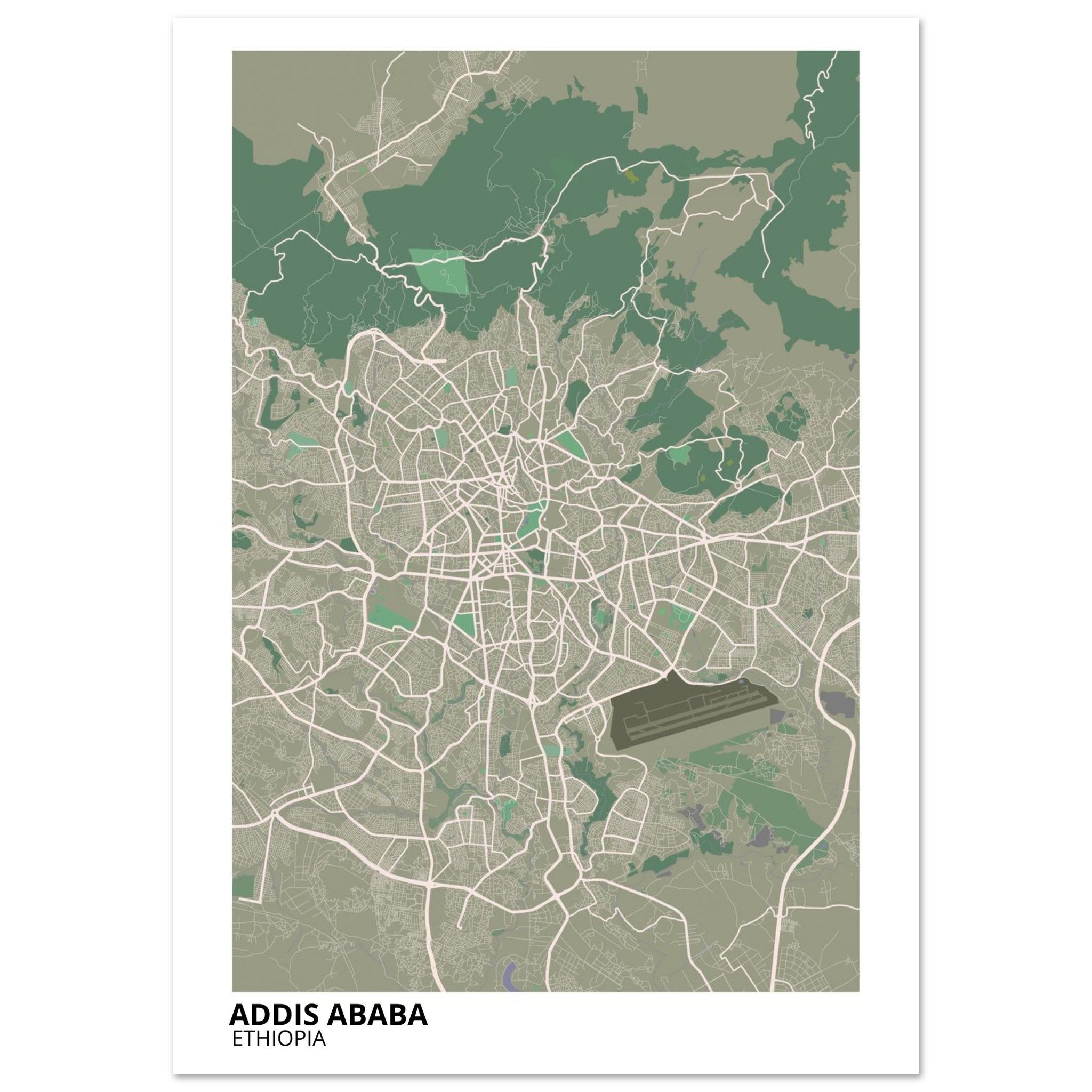 Addis Ababa Ethiopia City Map Poster | Custom Map Art Print - Ink And Atlas