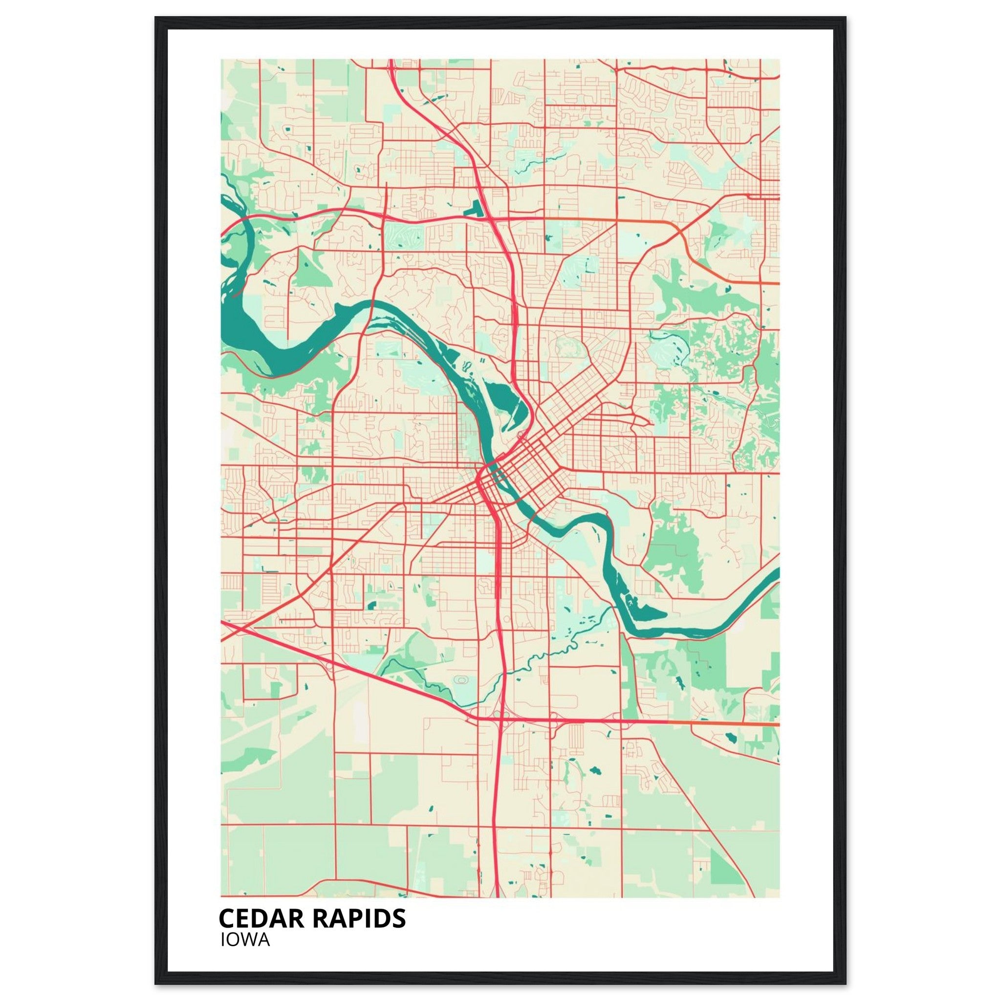 Cedar Rapids Iowa City Map Poster | Custom Map Art Print - Ink And Atlas