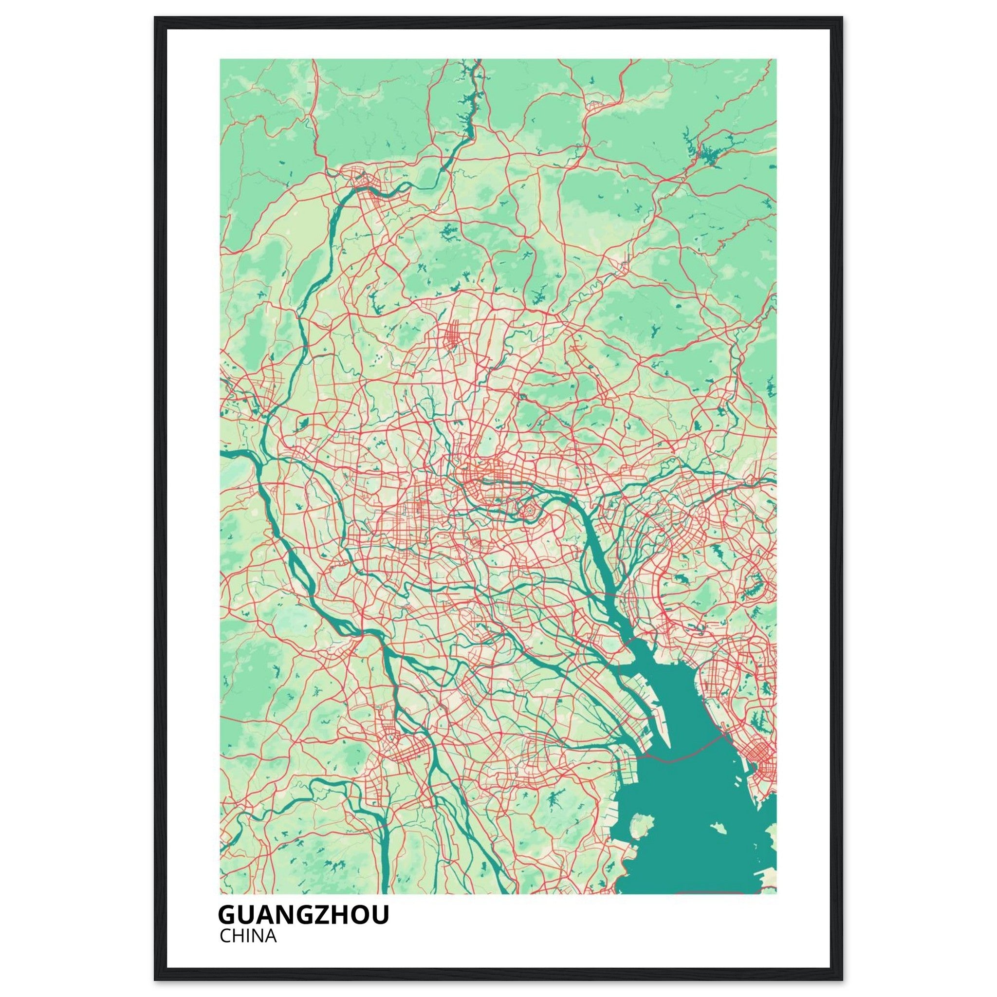 guangzhou china map poster print