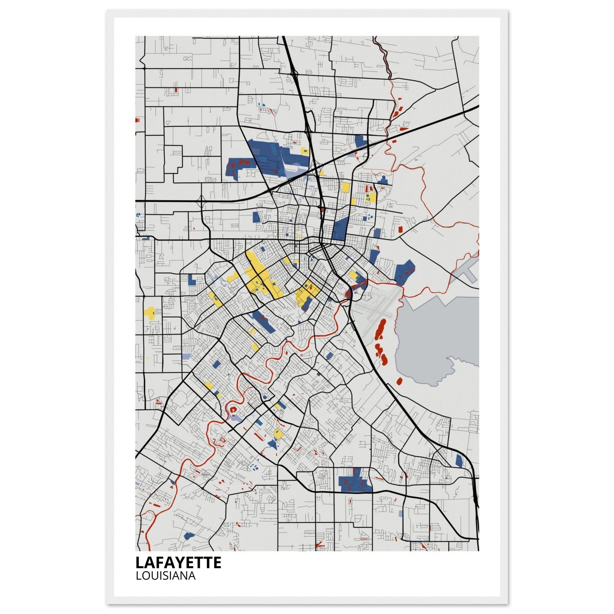 Lafayette Louisiana City Map Poster | Custom Map Art Print - Ink And Atlas