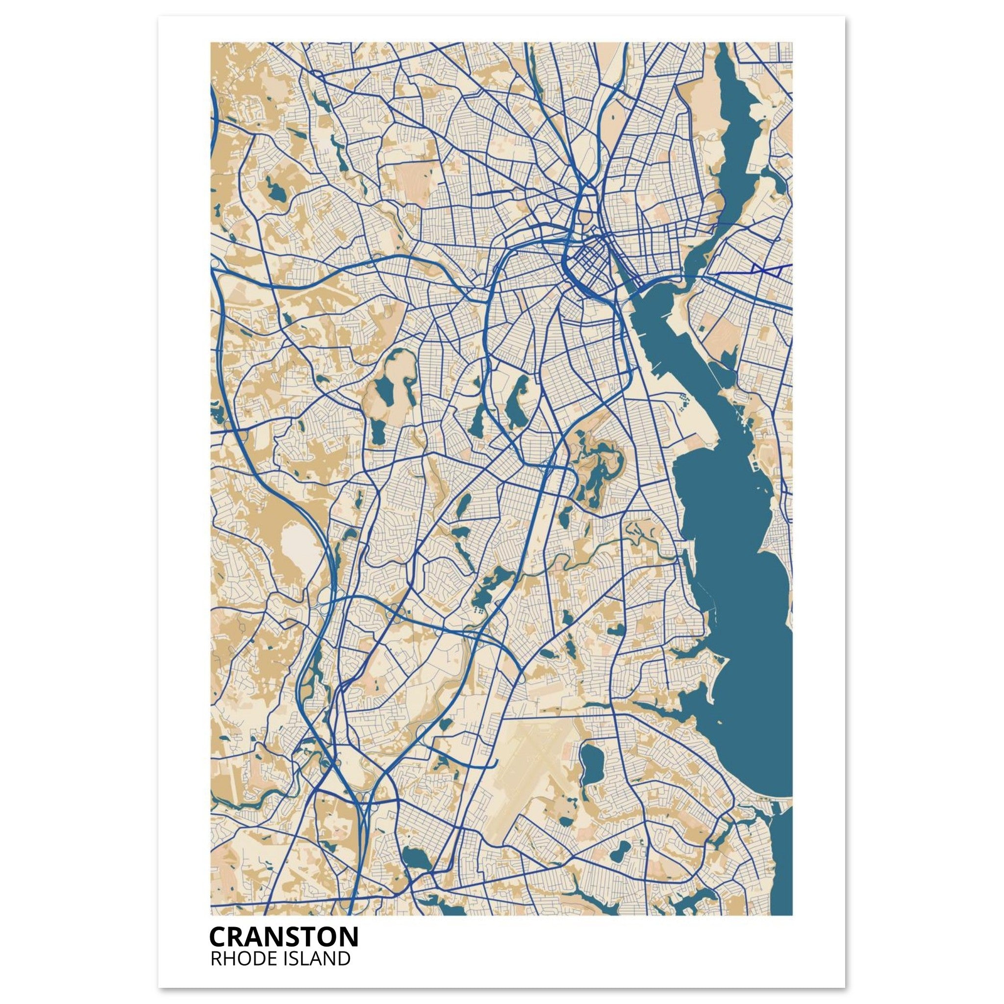 Cranston Rhode Island City Map Poster | Custom Map Art Print - Ink And Atlas