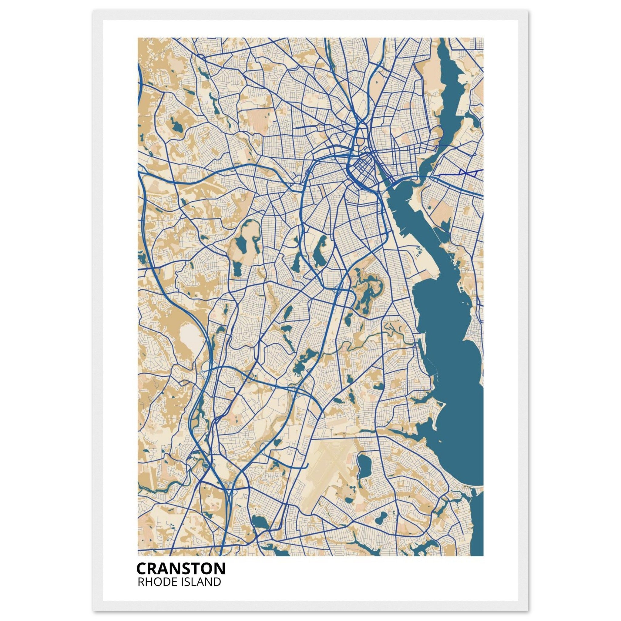 Cranston Rhode Island City Map Poster | Custom Map Art Print - Ink And Atlas