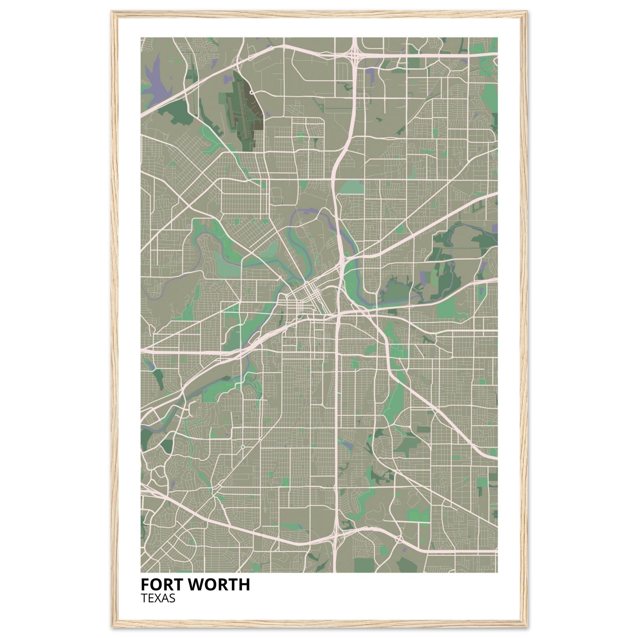fort worth map poster print