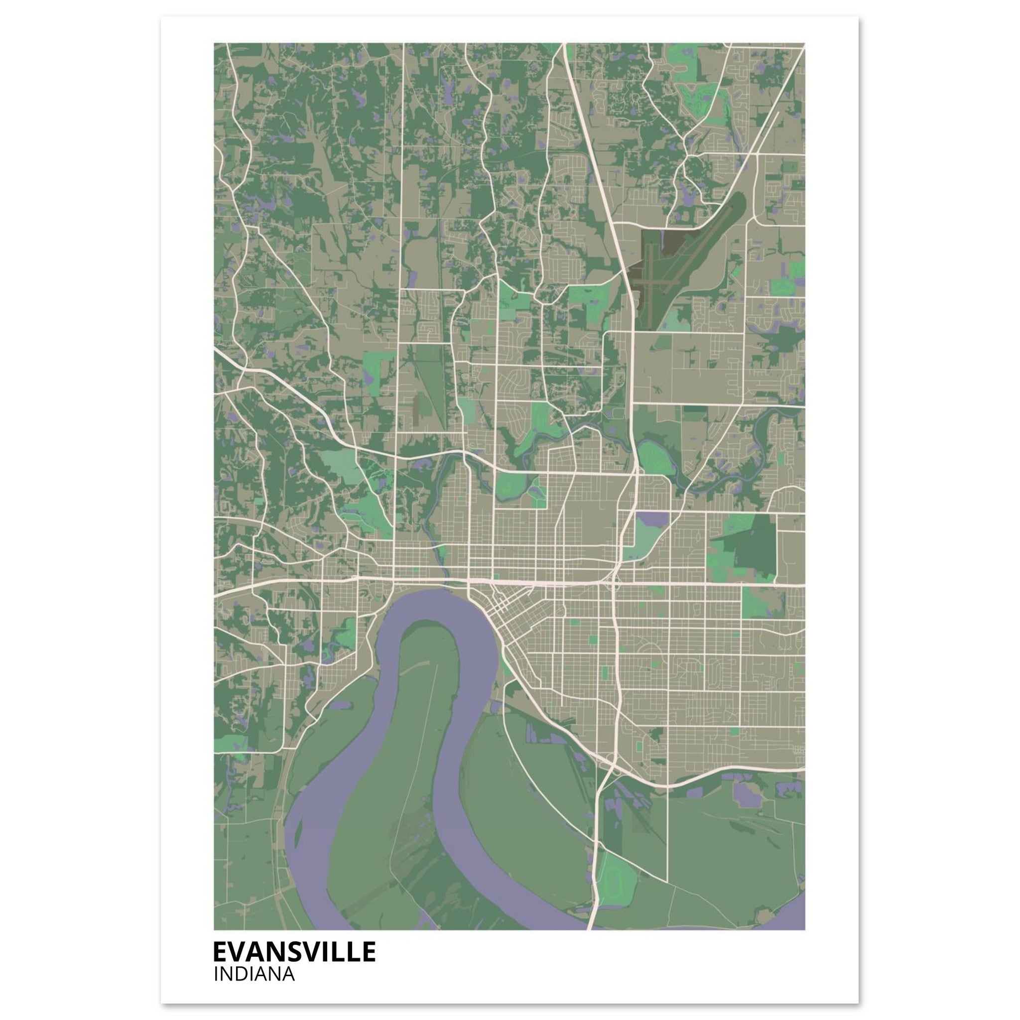 Evansville Indiana City Map Poster | Custom Map Art Print - Ink And Atlas
