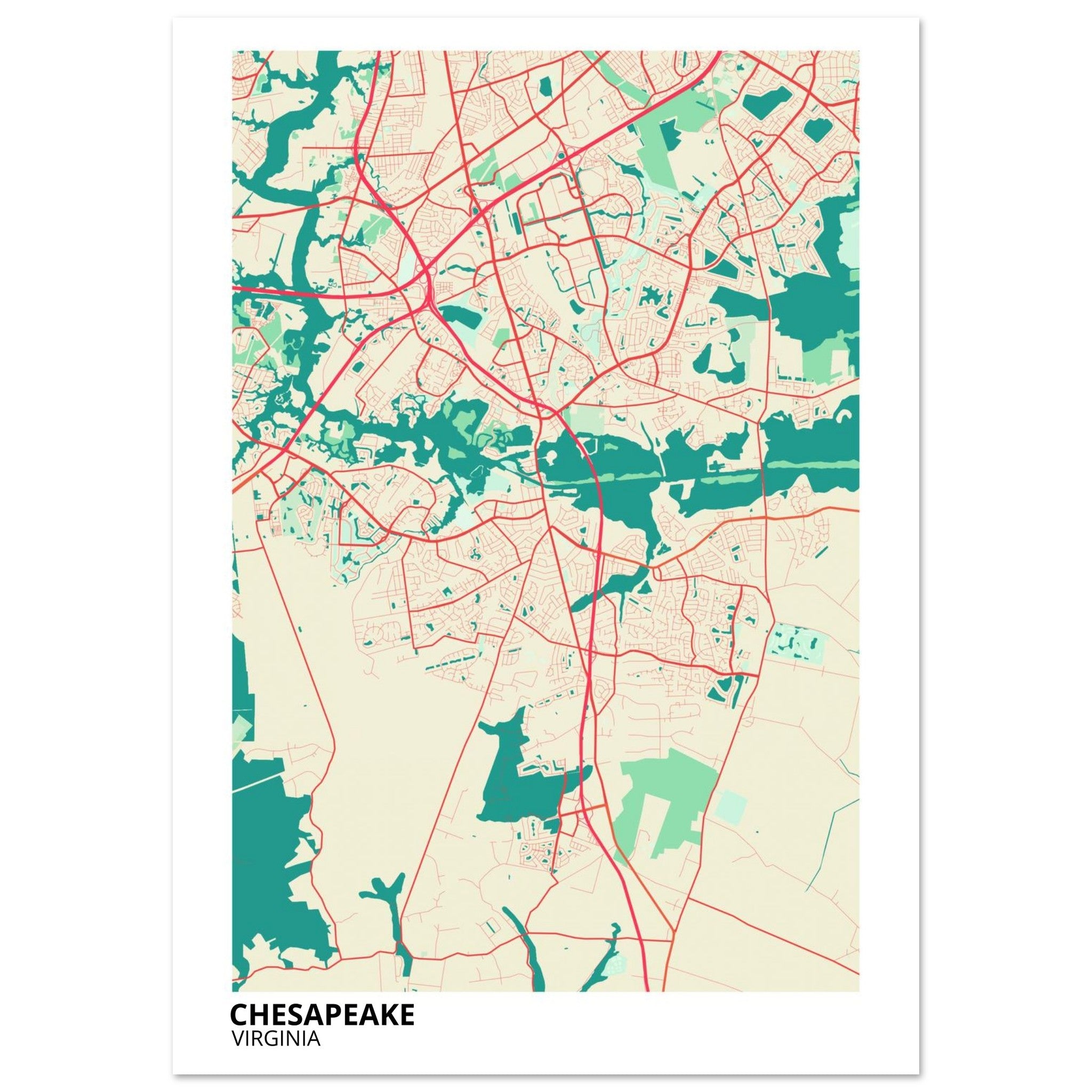 Chesapeake Virginia City Map Poster | Custom Map Art Print - Ink And Atlas