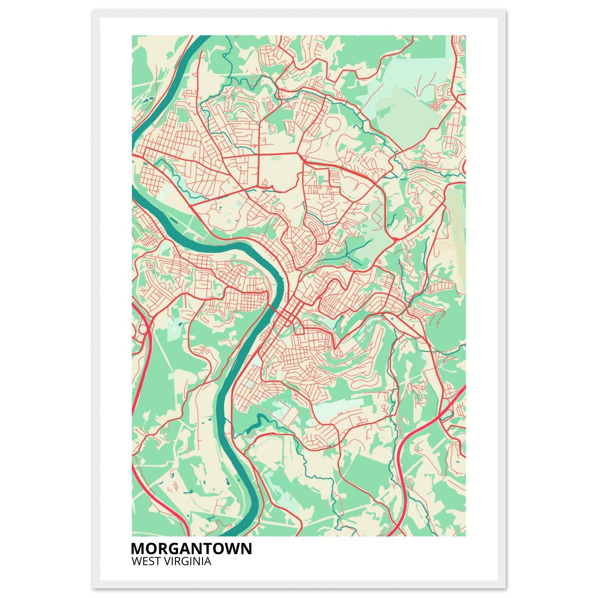 Morgantown West Virginia City Map Poster | Custom Map Art Print - Ink And Atlas