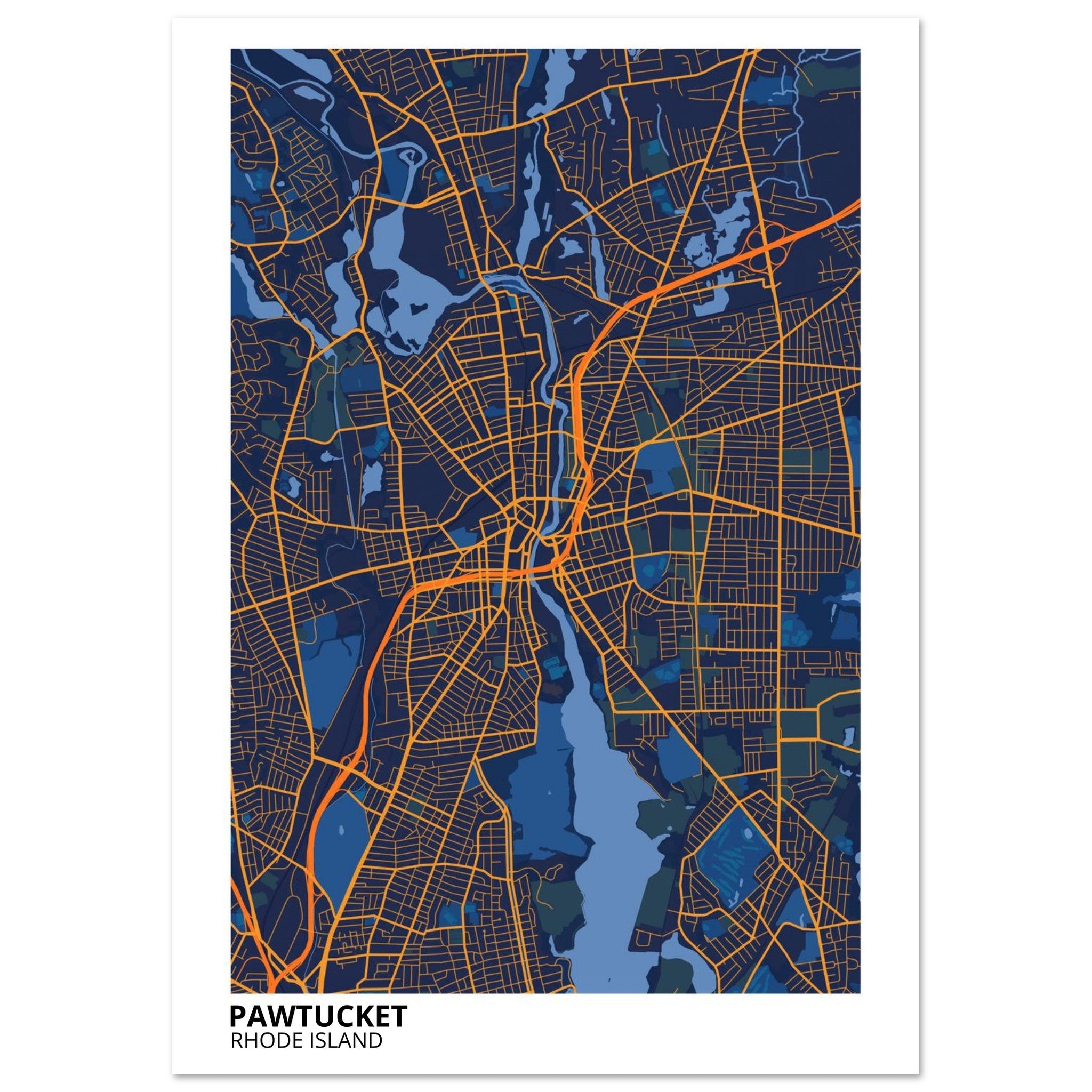 Pawtucket Rhode Island City Map Poster | Custom Map Art Print - Ink And Atlas