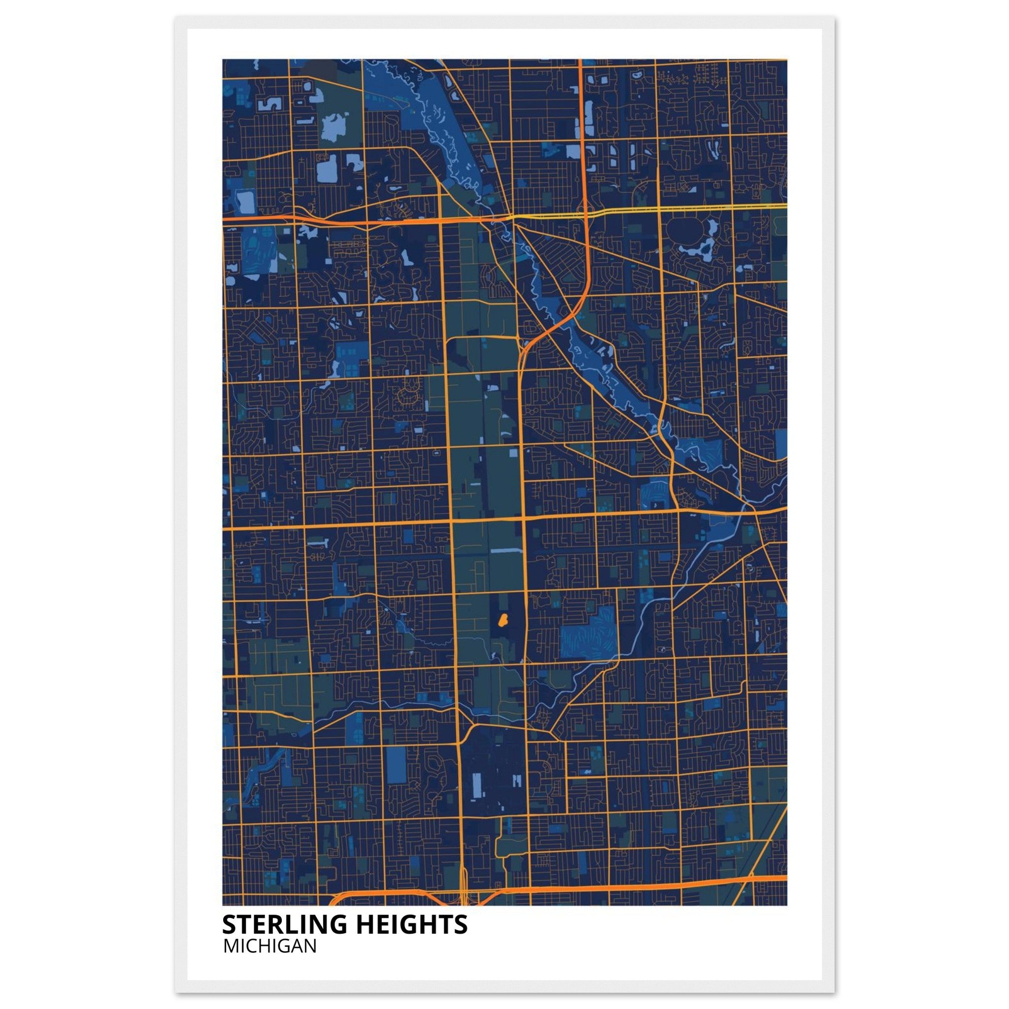 Sterling Heights Michigan City Map Poster | Custom Map Art Print - Ink And Atlas