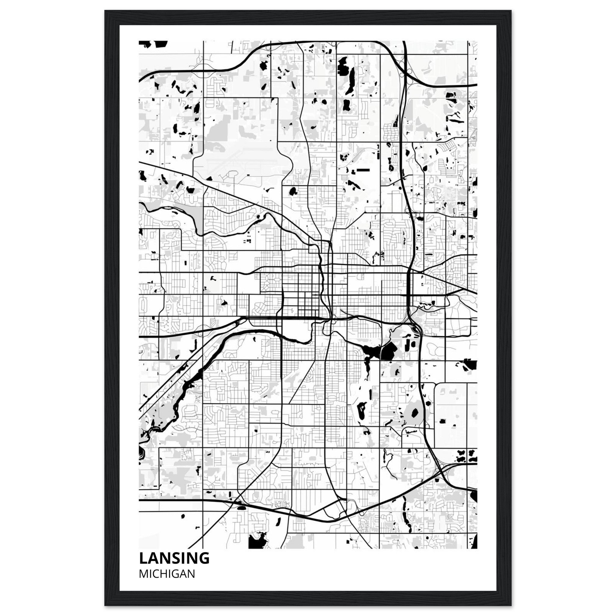 lansing map poster print