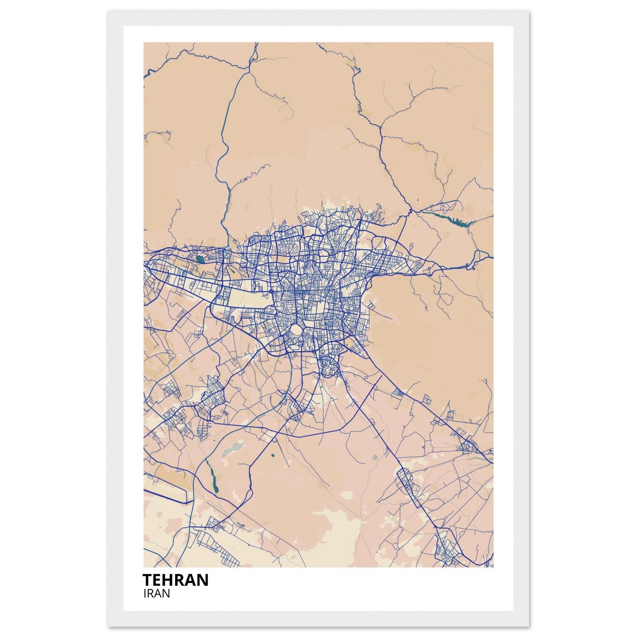 tehran iran map poster print