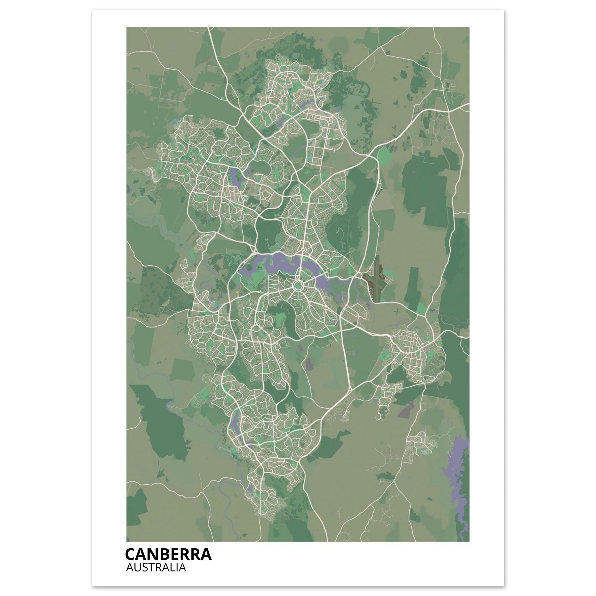 Canberra Australia City Map Poster | Custom Map Art Print - Ink And Atlas