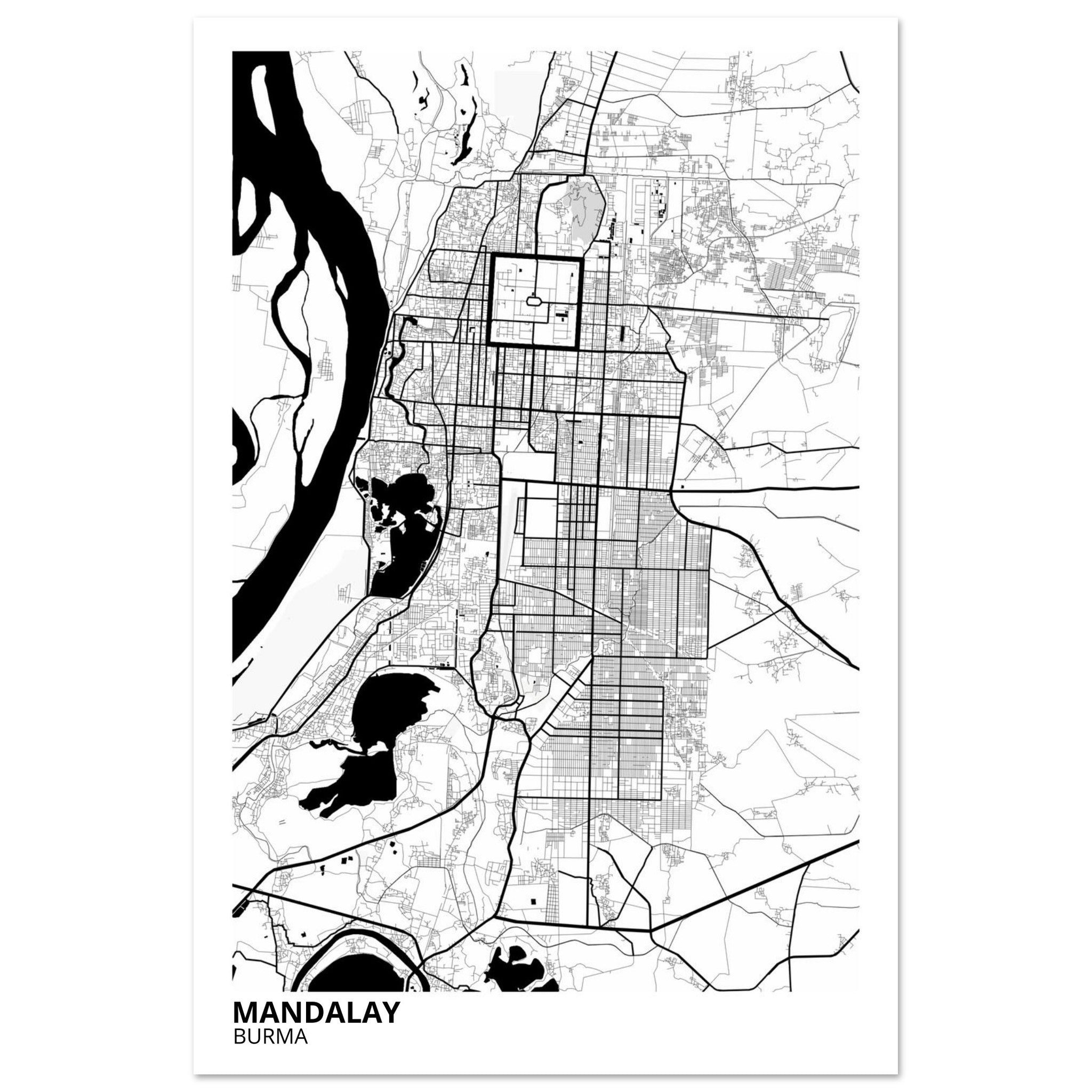 Mandalay Burma City Map Poster | Custom Map Art Print - Ink And Atlas