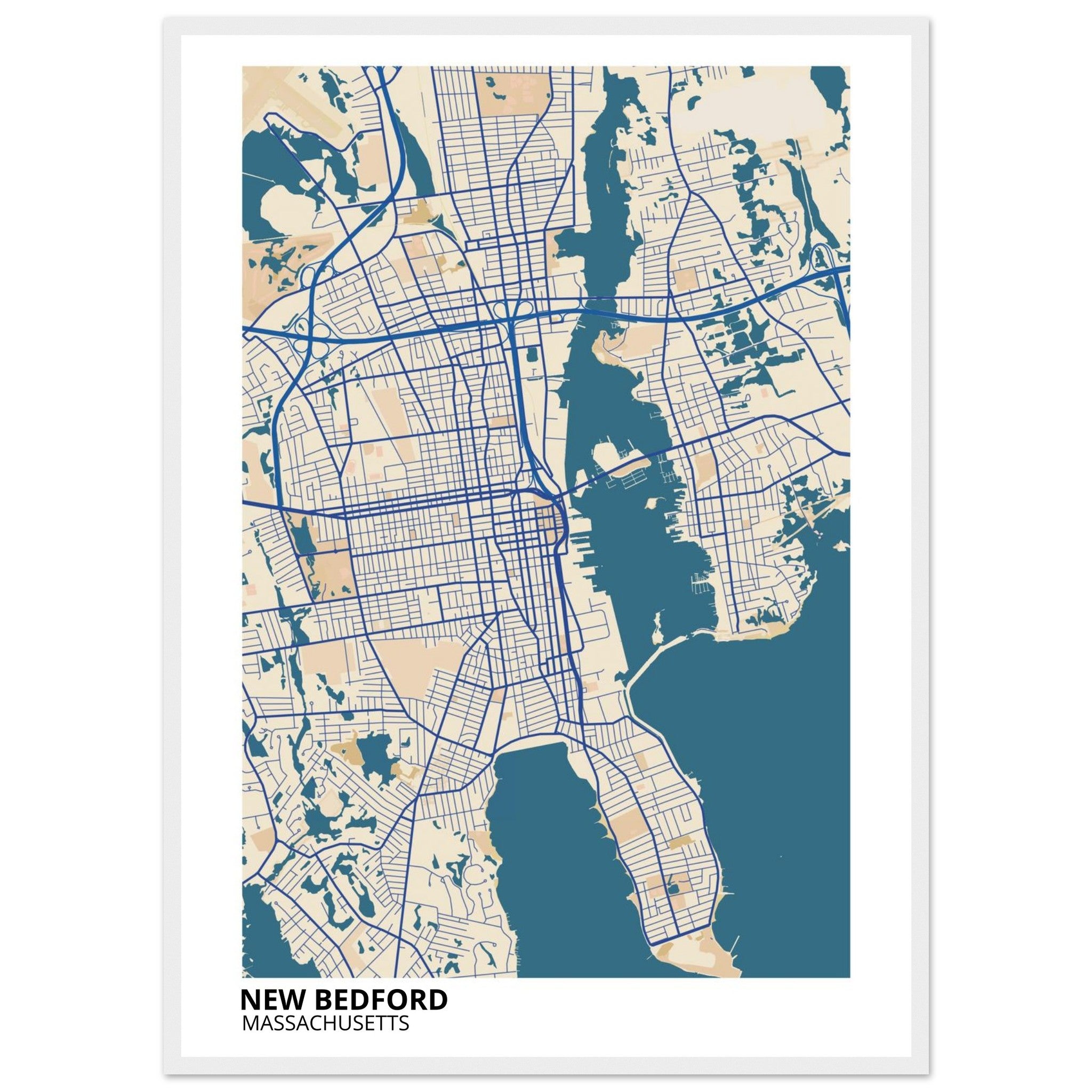 New Bedford Massachusetts City Map Poster | Custom Map Art Print - Ink And Atlas