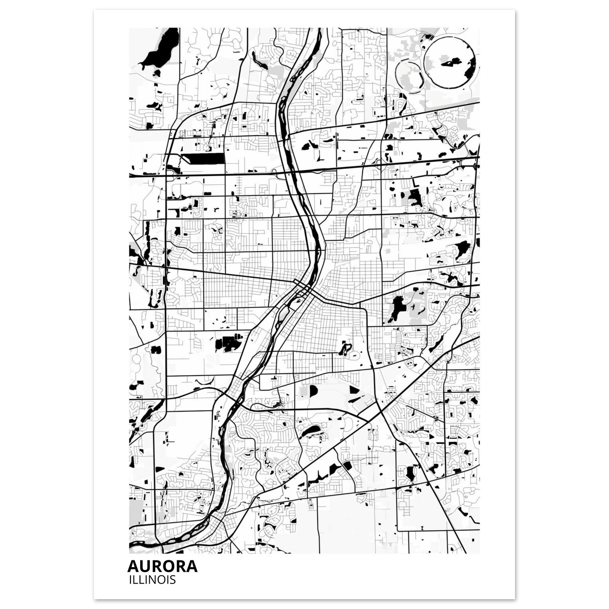 Aurora Illinois City Map Poster | Custom Map Art Print - Ink And Atlas