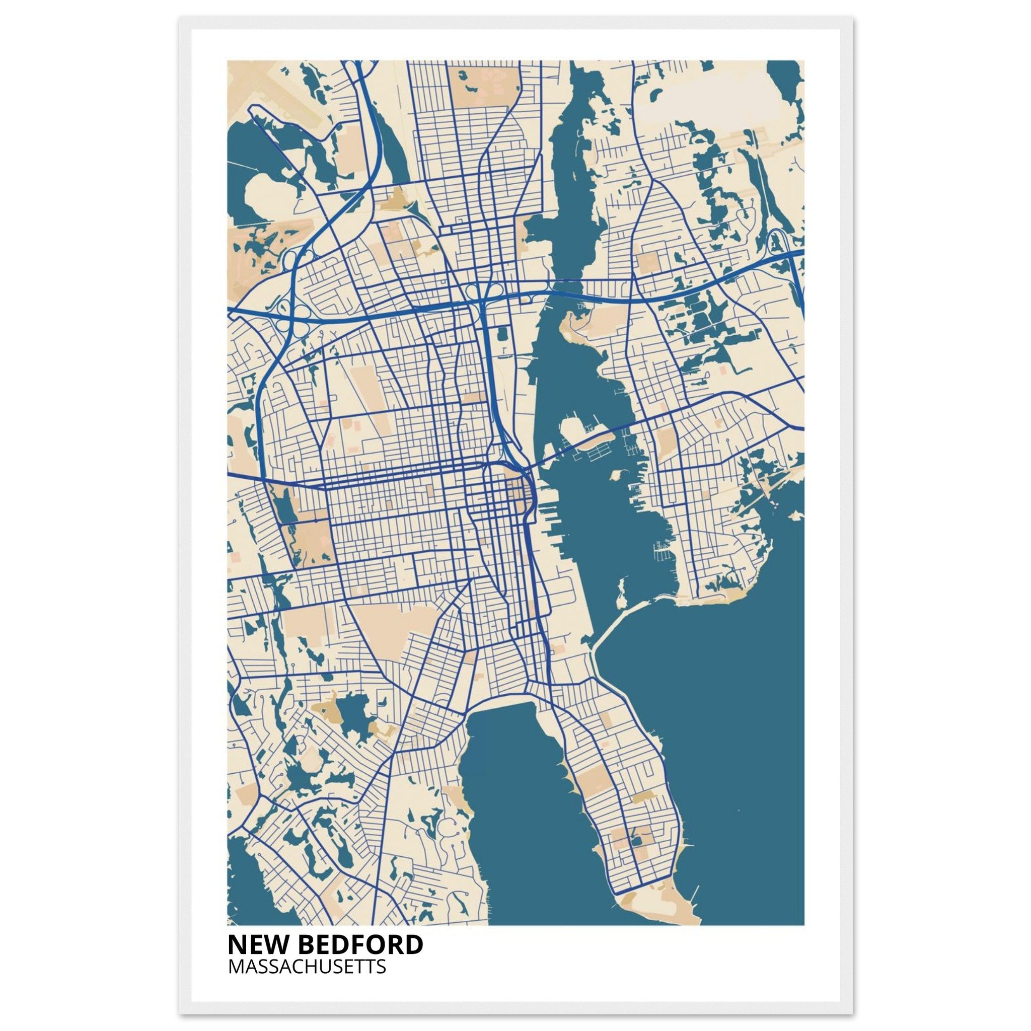 New Bedford Massachusetts City Map Poster | Custom Map Art Print - Ink And Atlas