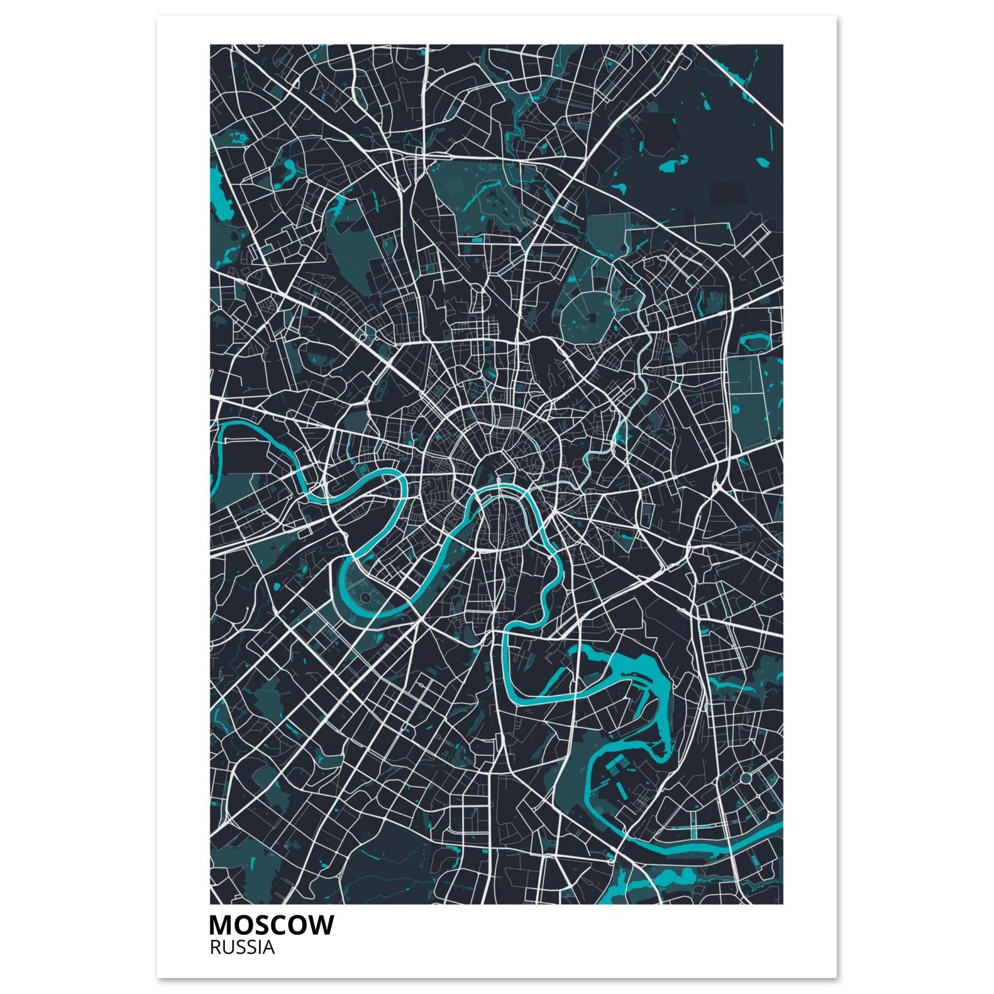 moscow russia map poster print
