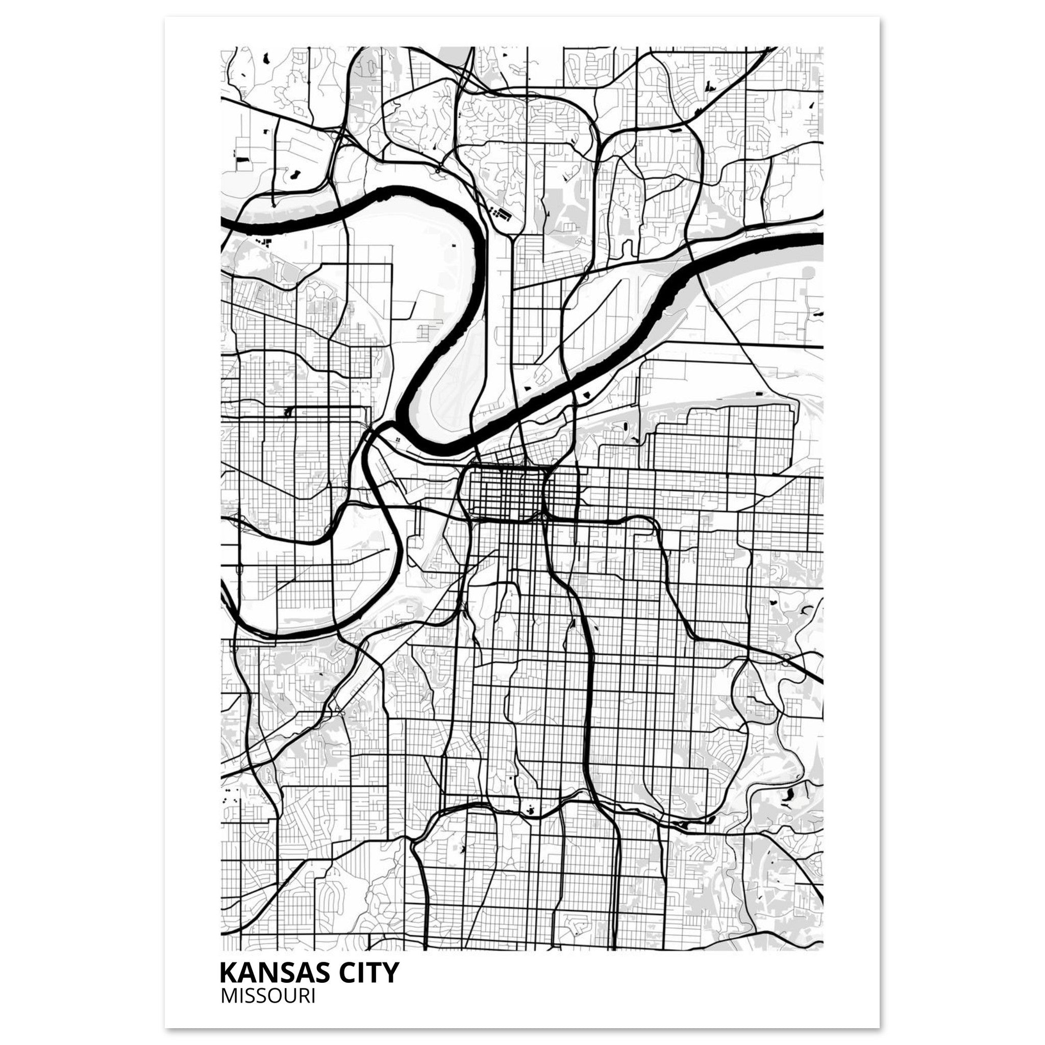 kansas city map poster print