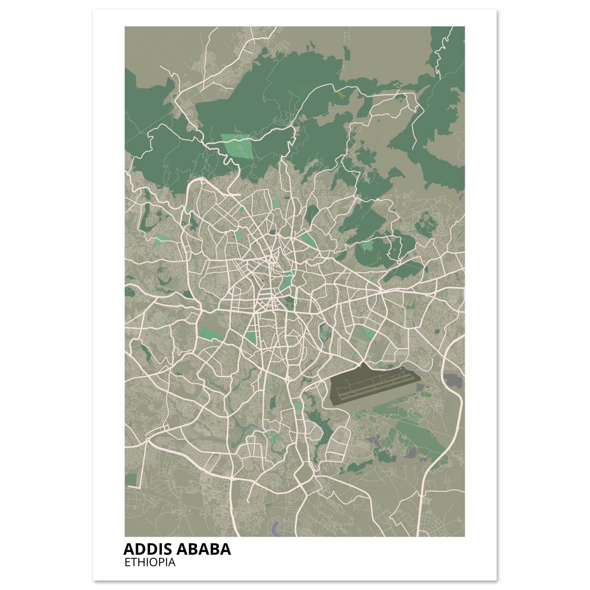 Addis Ababa Ethiopia City Map Poster | Custom Map Art Print - Ink And Atlas