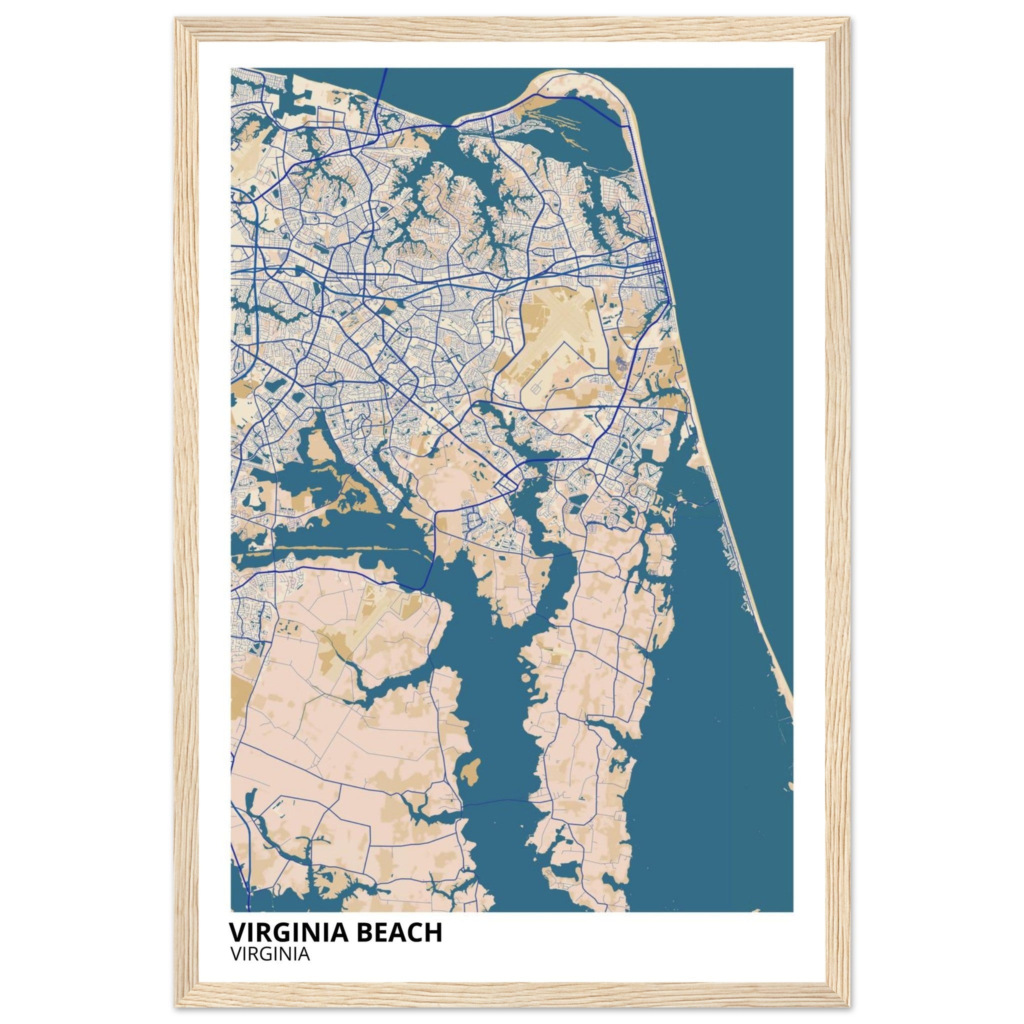 virginia beach map poster print
