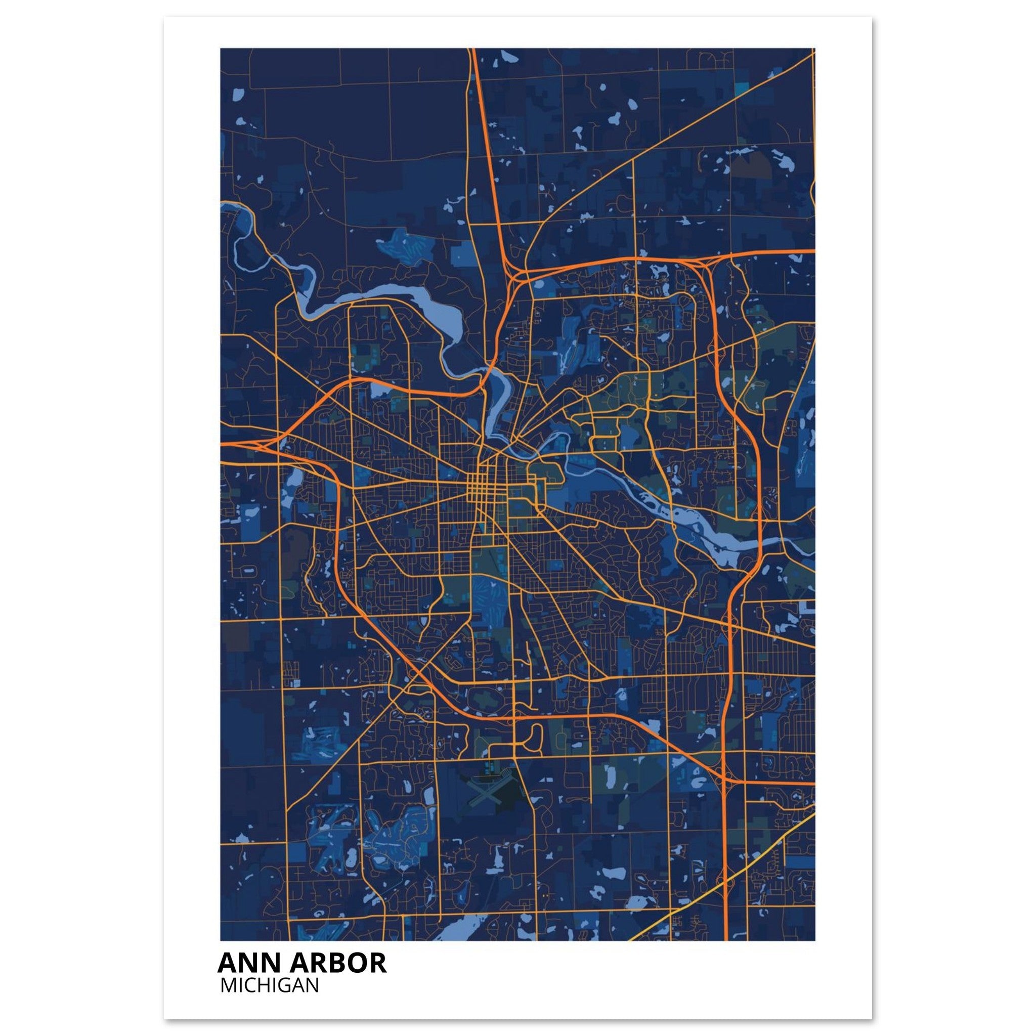 Ann Arbor Michigan City Map Poster | Custom Map Art Print - Ink And Atlas