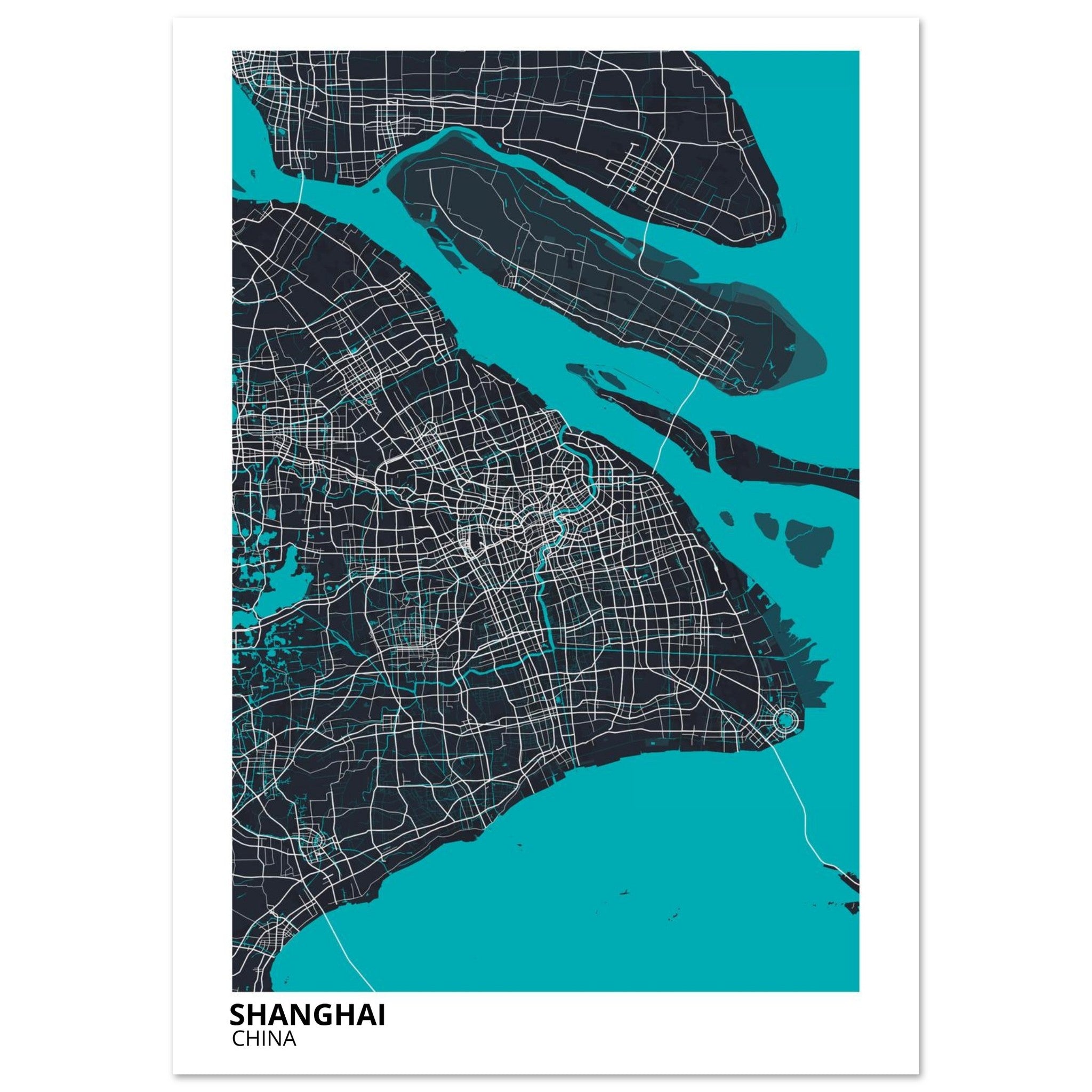 shanghai china map poster print
