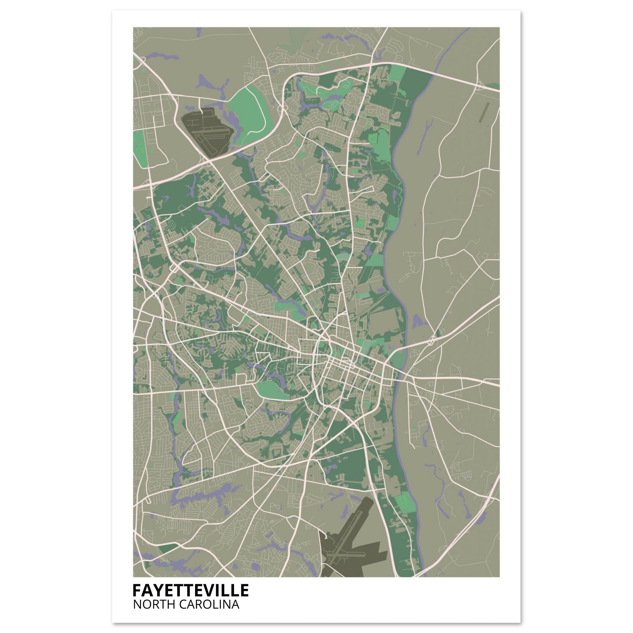 Fayetteville North Carolina City Map Poster | Custom Map Art Print - Ink And Atlas