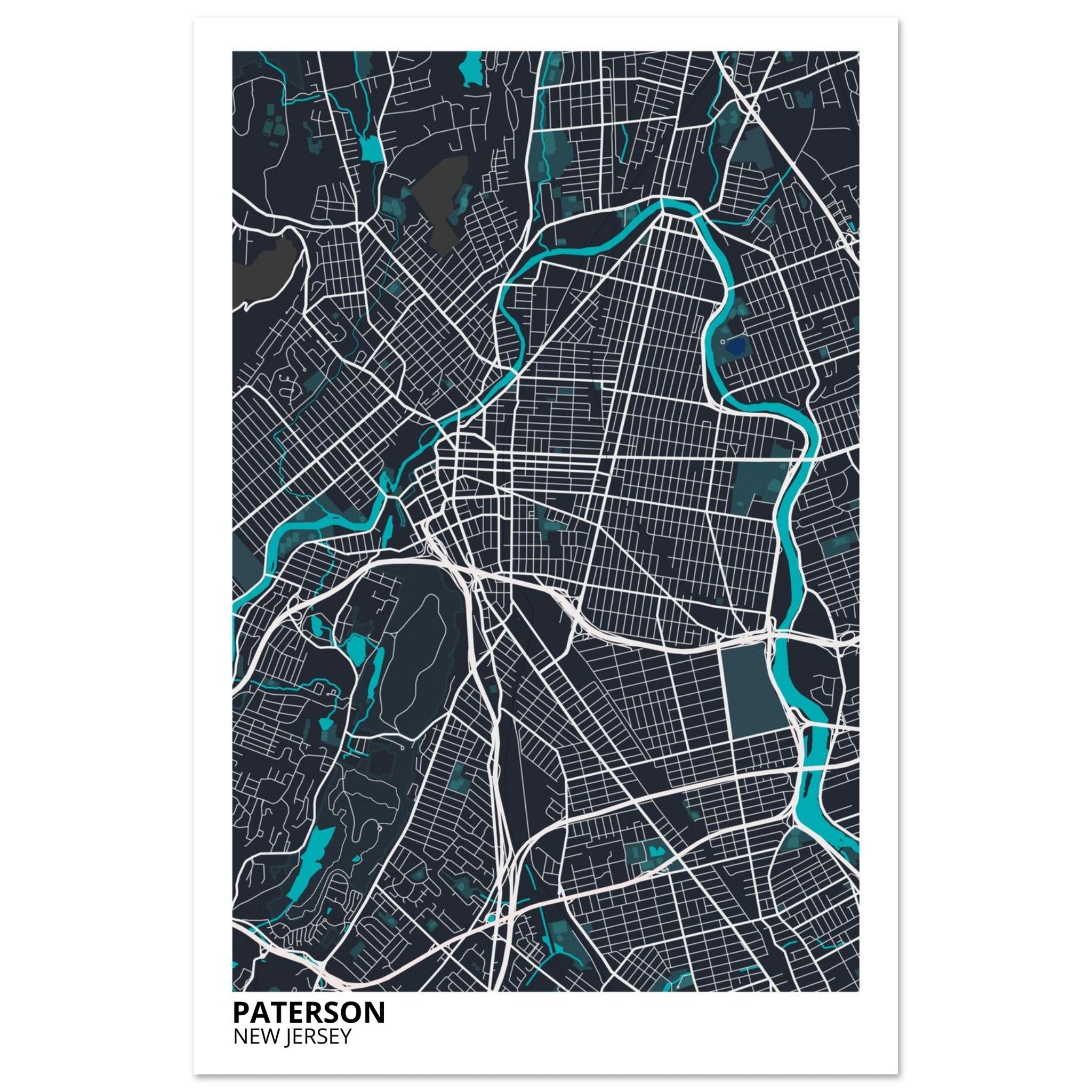 Paterson New Jersey City Map Poster | Custom Map Art Print - Ink And Atlas