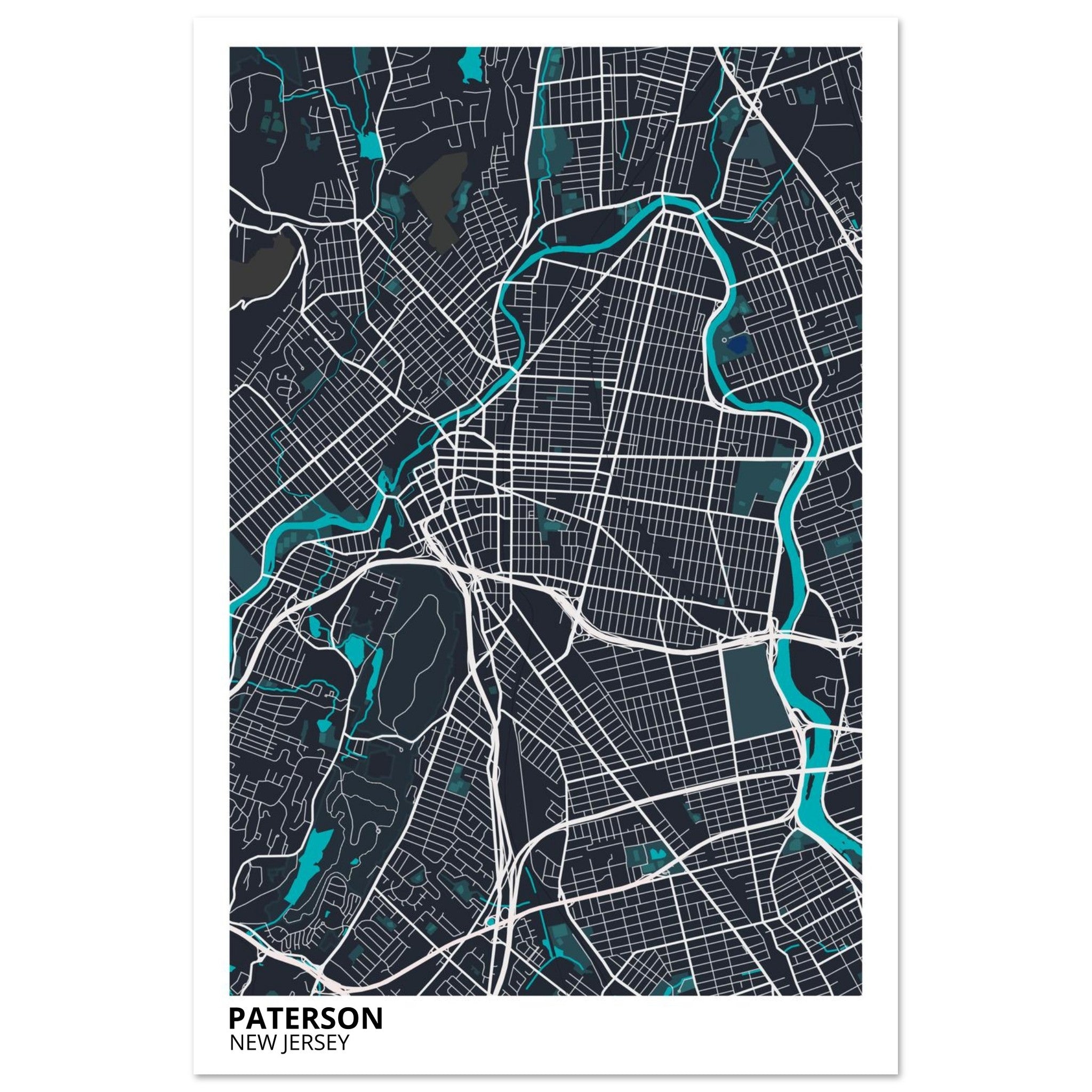 Paterson New Jersey City Map Poster | Custom Map Art Print - Ink And Atlas