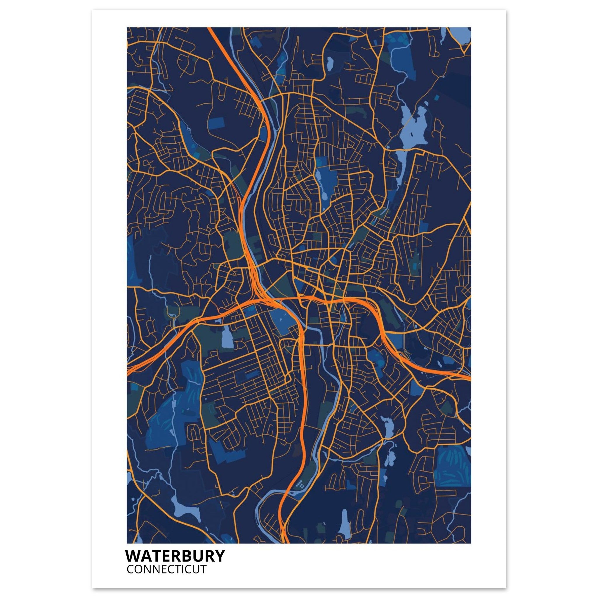 Waterbury Connecticut City Map Poster | Custom Map Art Print - Ink And Atlas