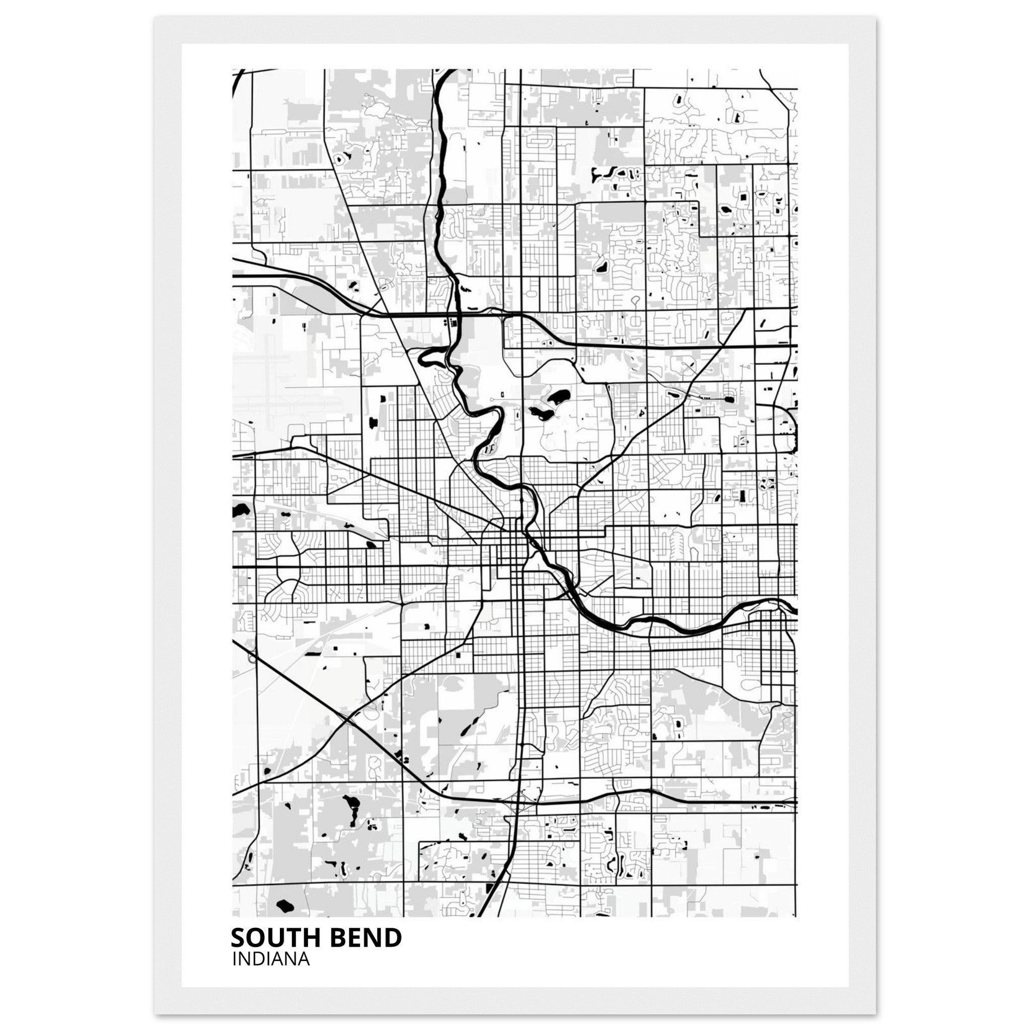 South Bend Indiana City Map Poster | Custom Map Art Print - Ink And Atlas