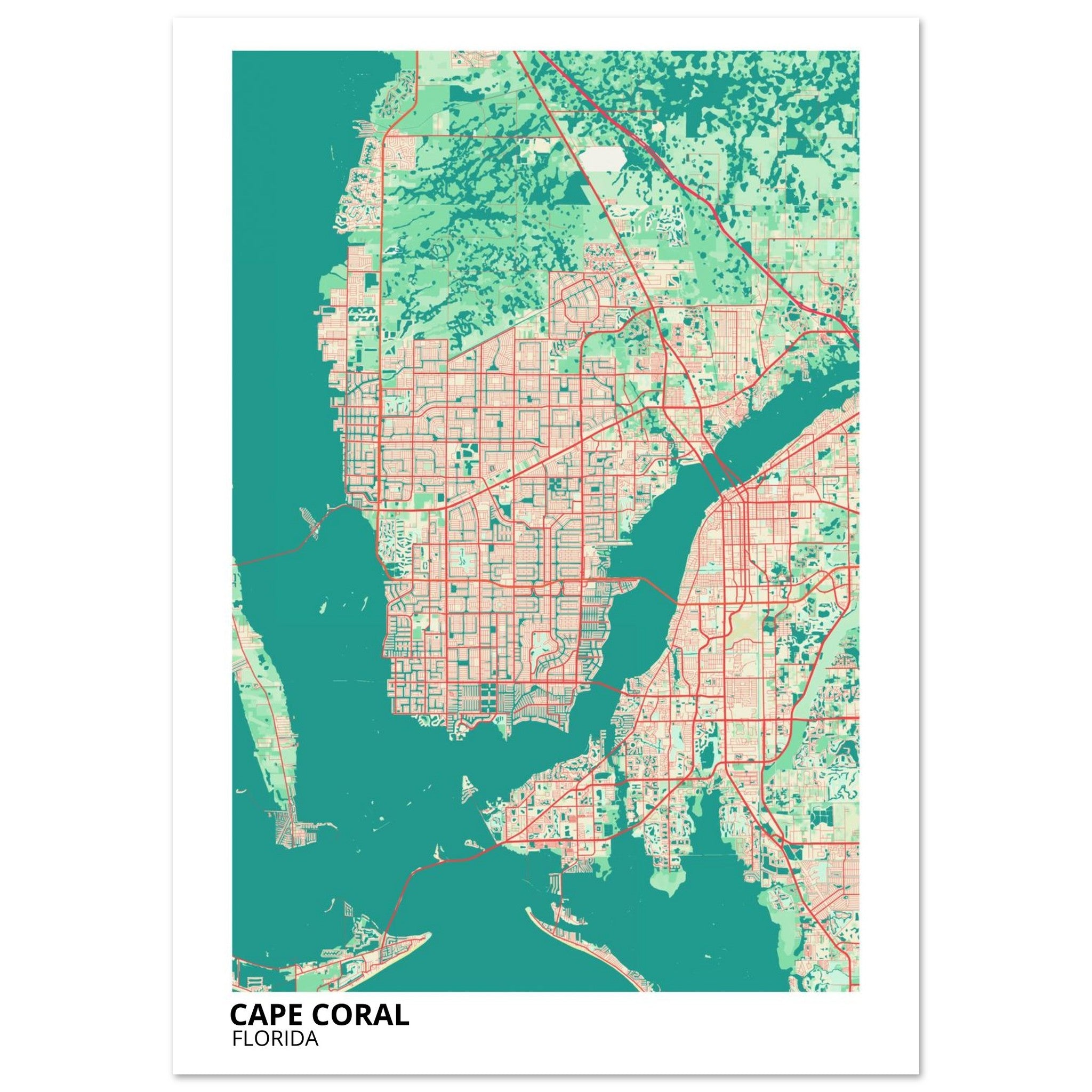 cape coral map poster print